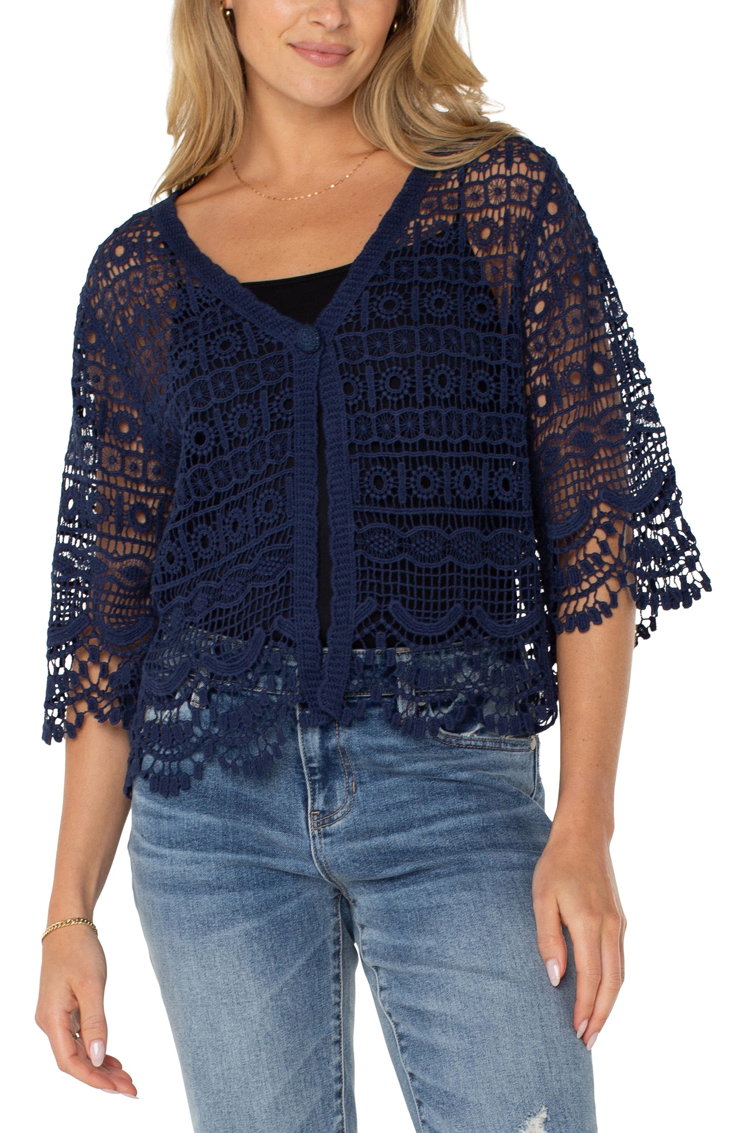 Liverpool Short Sleeve Lace Bolero (Navy)