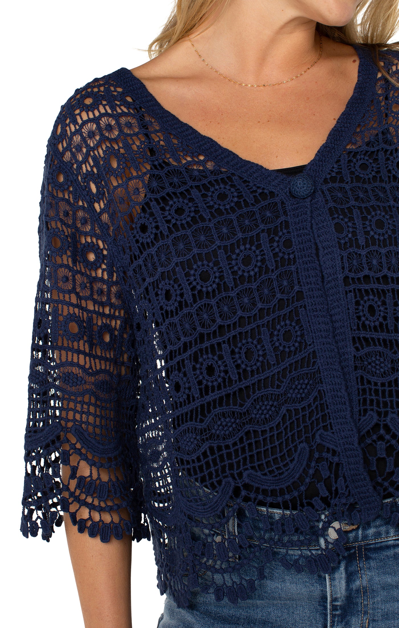 Liverpool Short Sleeve Lace Bolero (Navy)