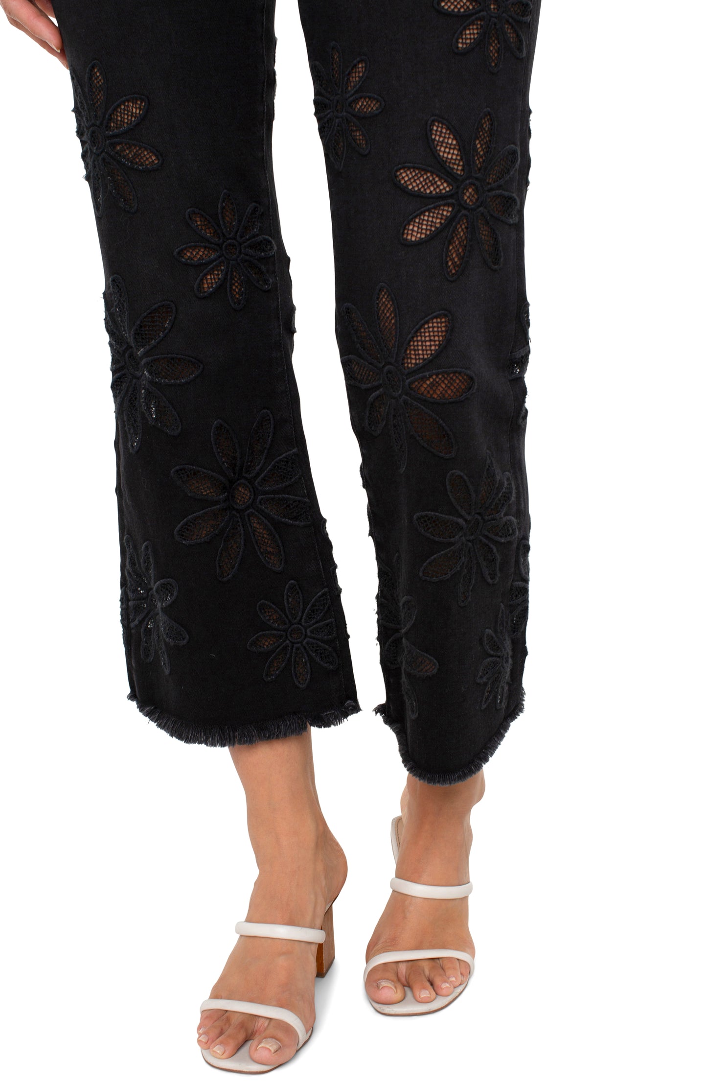 Liverpool Hannah Crop Flare w/ Fray Hem Close Up Detail on Pants