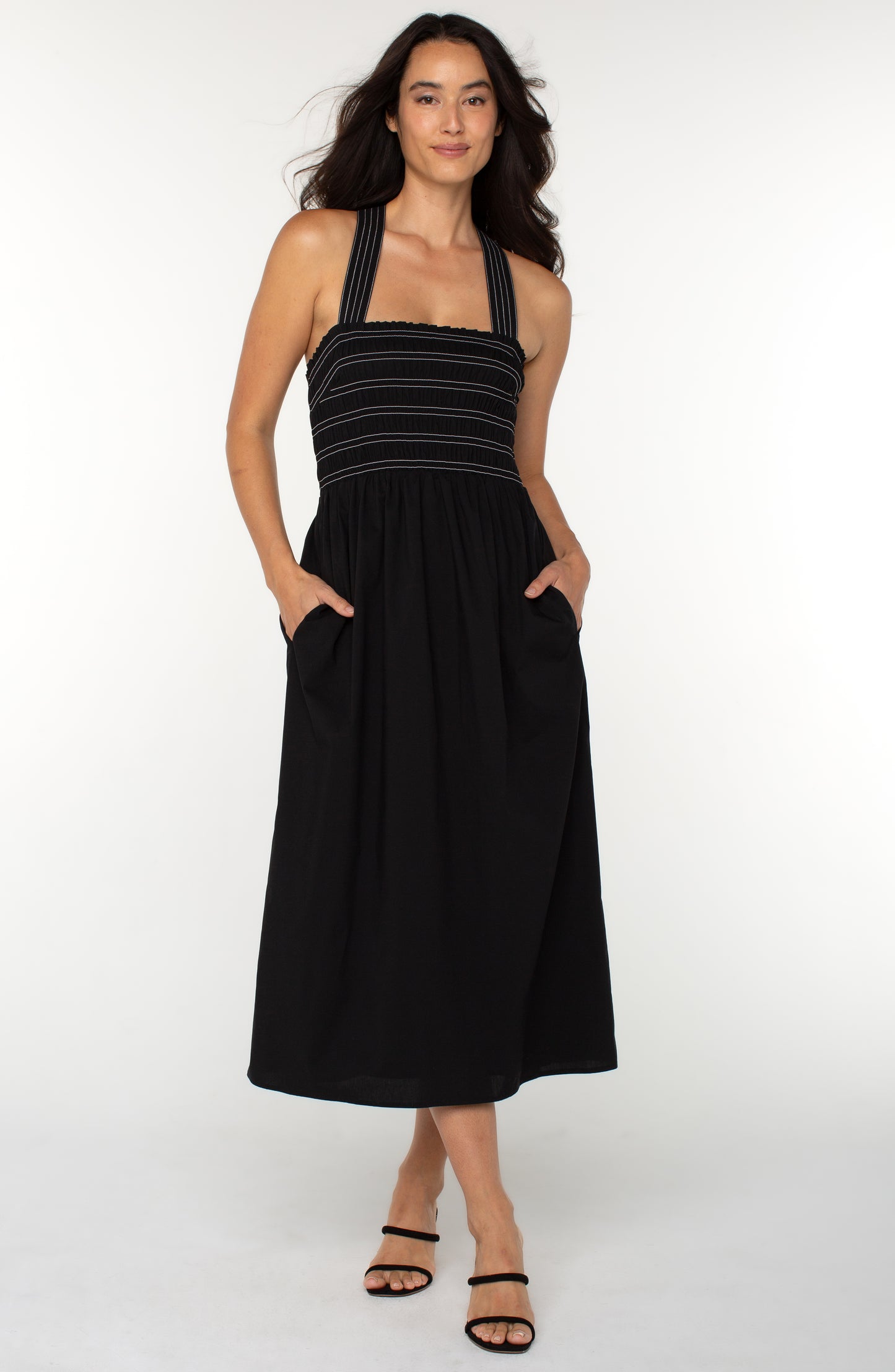 Liverpool Sleeveless Midi Dress Hands in Pockets