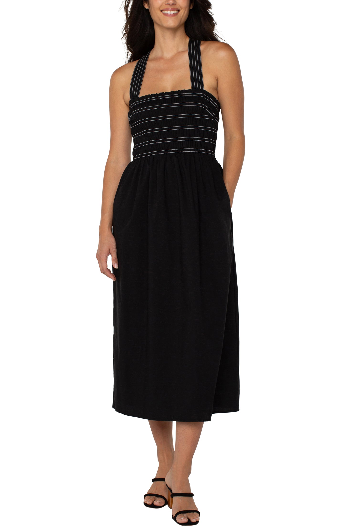Liverpool Sleeveless Midi Dress Front Left Hand in Pocket
