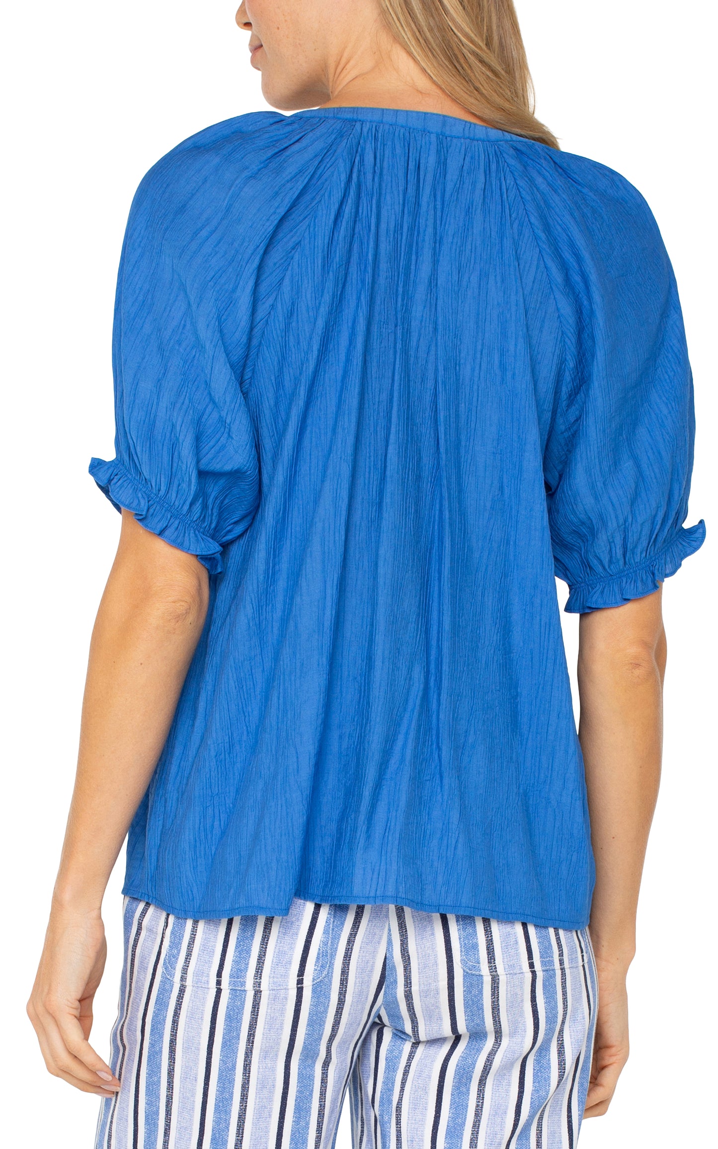Liverpool Short Sleeve Half Placket Woven Blouse (Cobalt)