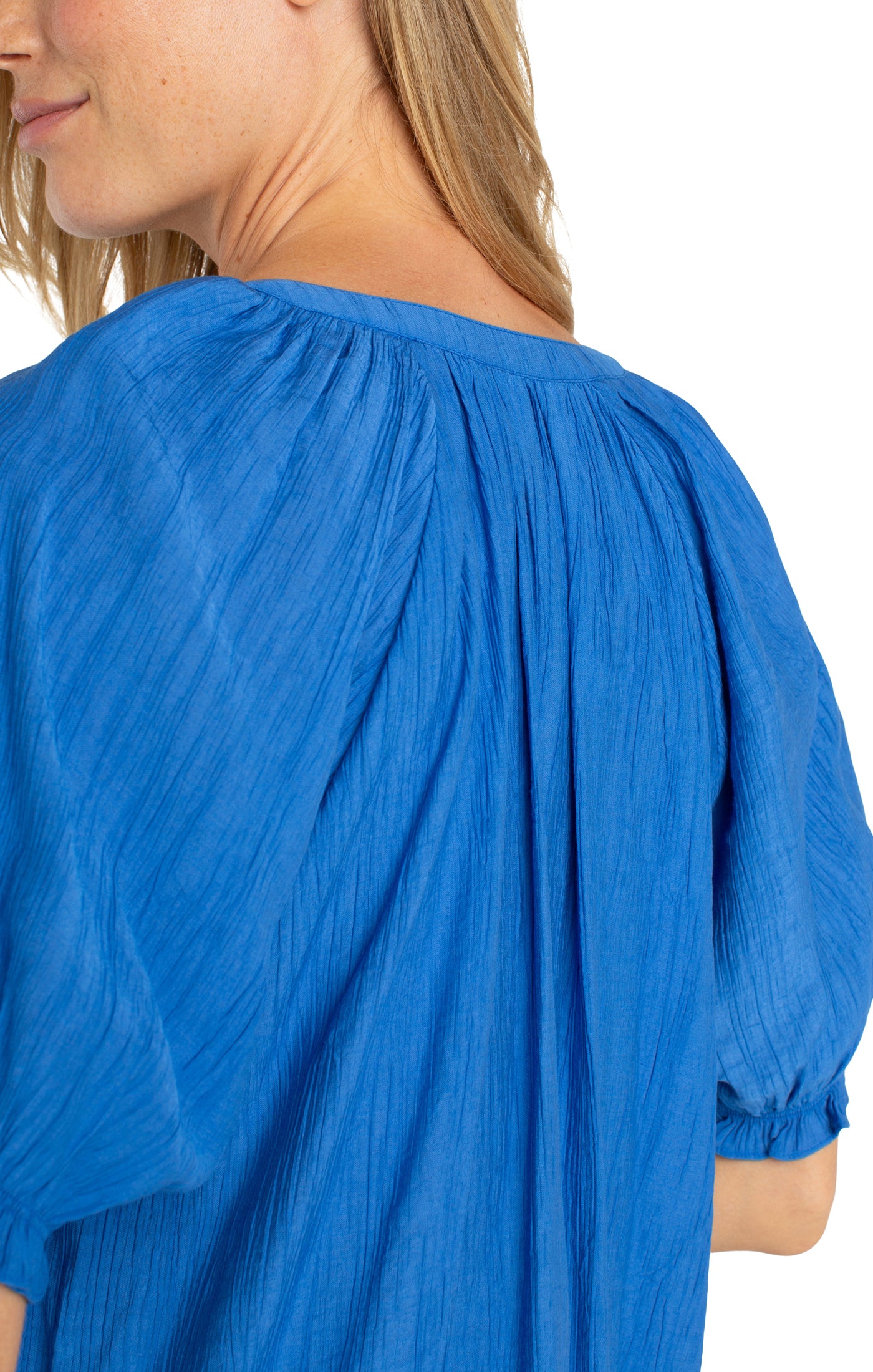 Liverpool Short Sleeve Half Placket Woven Blouse (Cobalt)