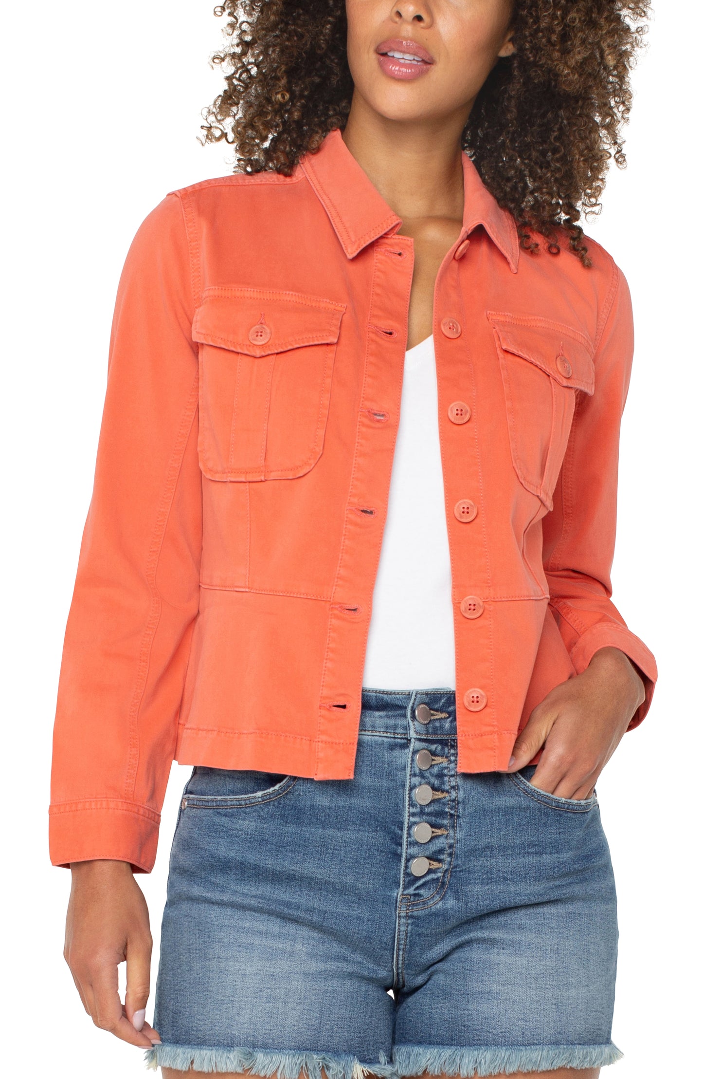 Liverpool Peplum Hem Trucker Jacket (Papaya)