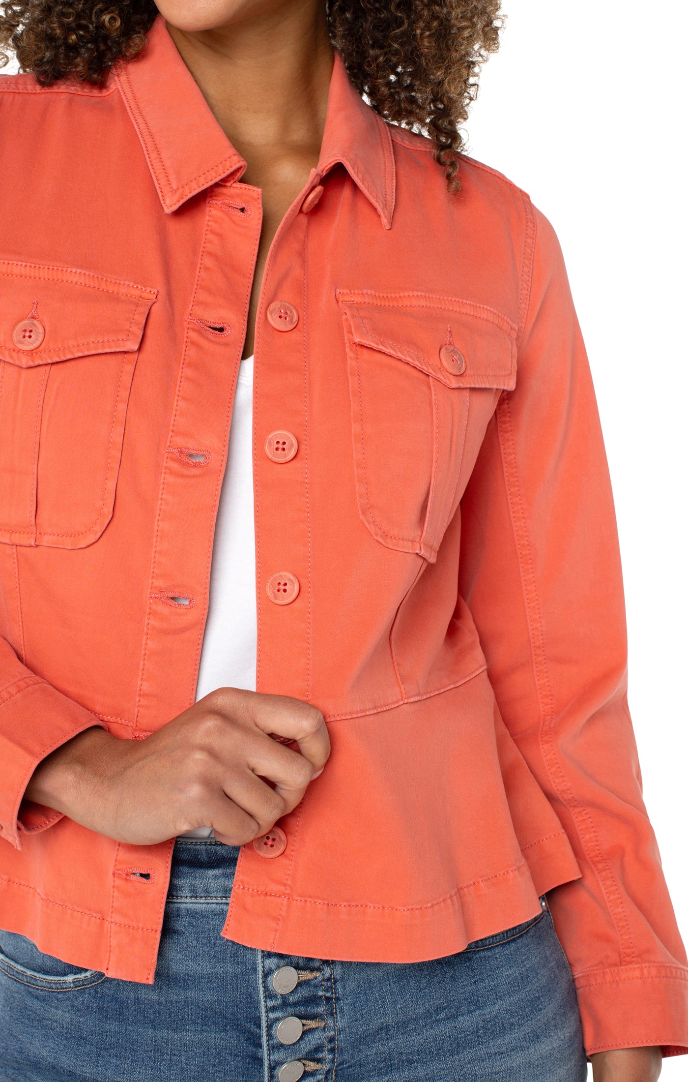 Liverpool Peplum Hem Trucker Jacket (Papaya)