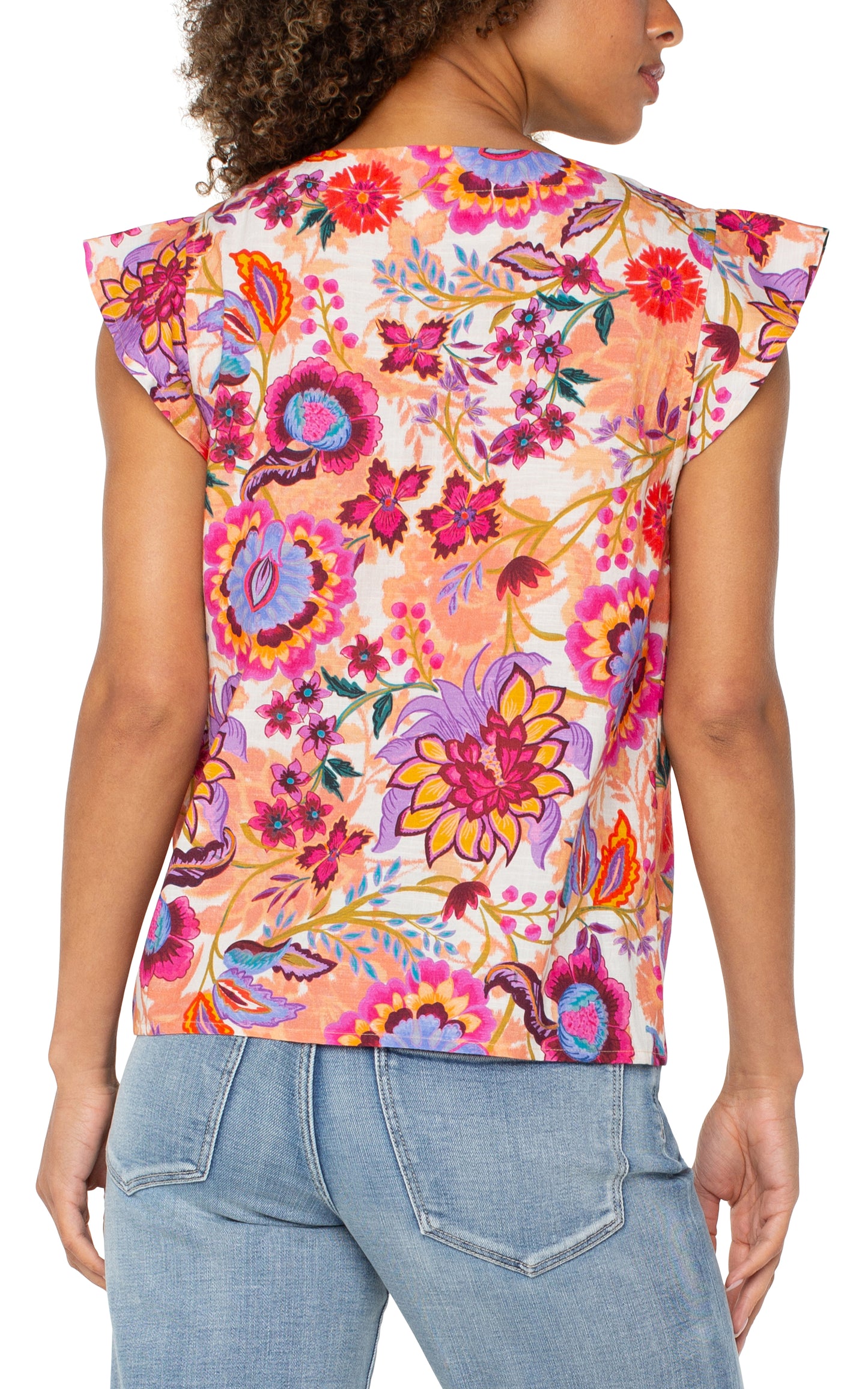 Liverpool Flutter Sleeve Button Front Woven Blouse (Floral Multi)