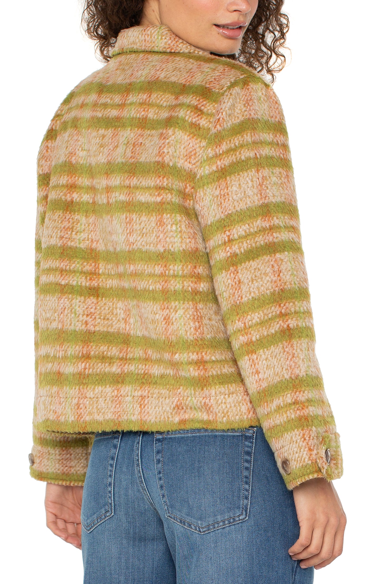 Liverpool Button Front Boxy Shacket (Green Gold Bucket Plaid)