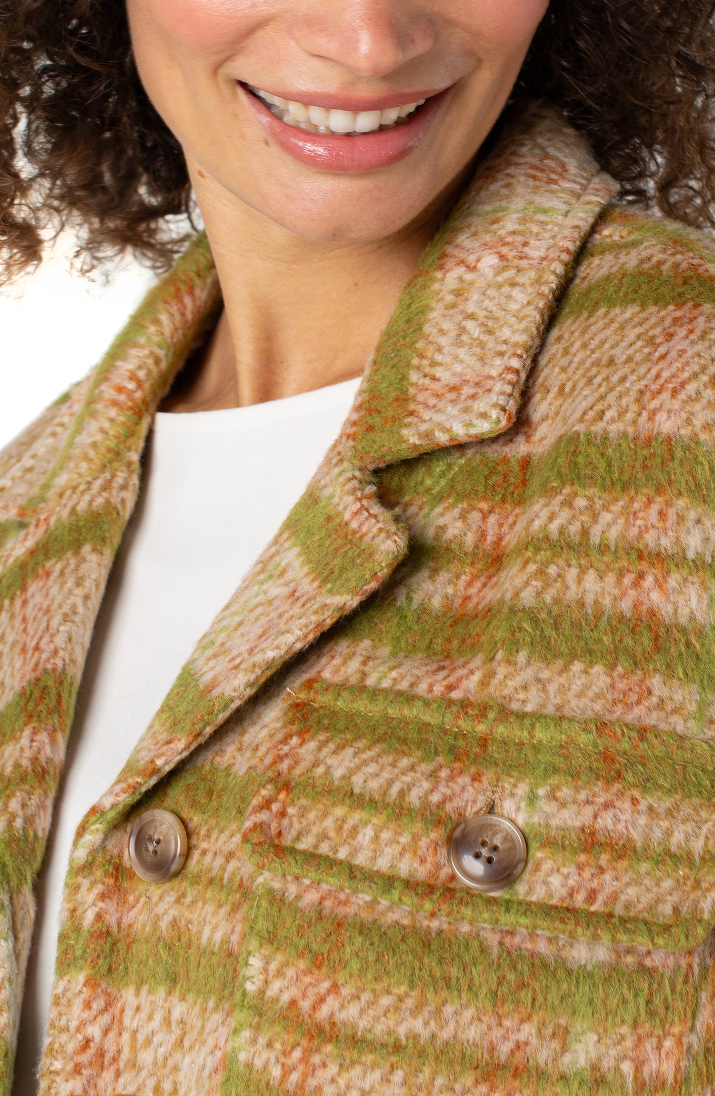 Liverpool Button Front Boxy Shacket (Green Gold Bucket Plaid)
