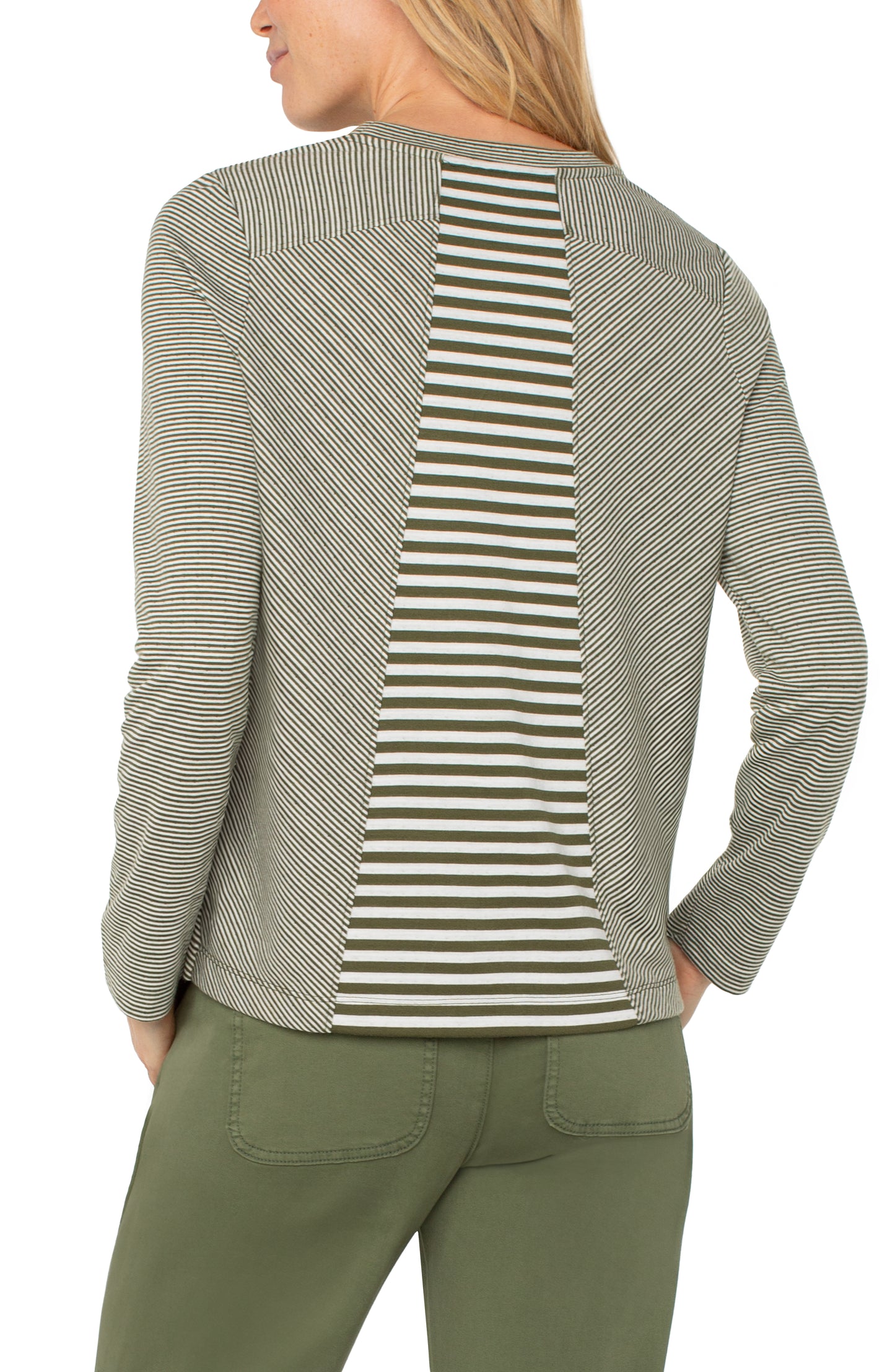 Liverpool Long Sleeve Crew Neck Knit Top with Seaming (Frost Shadow/White Stripe)