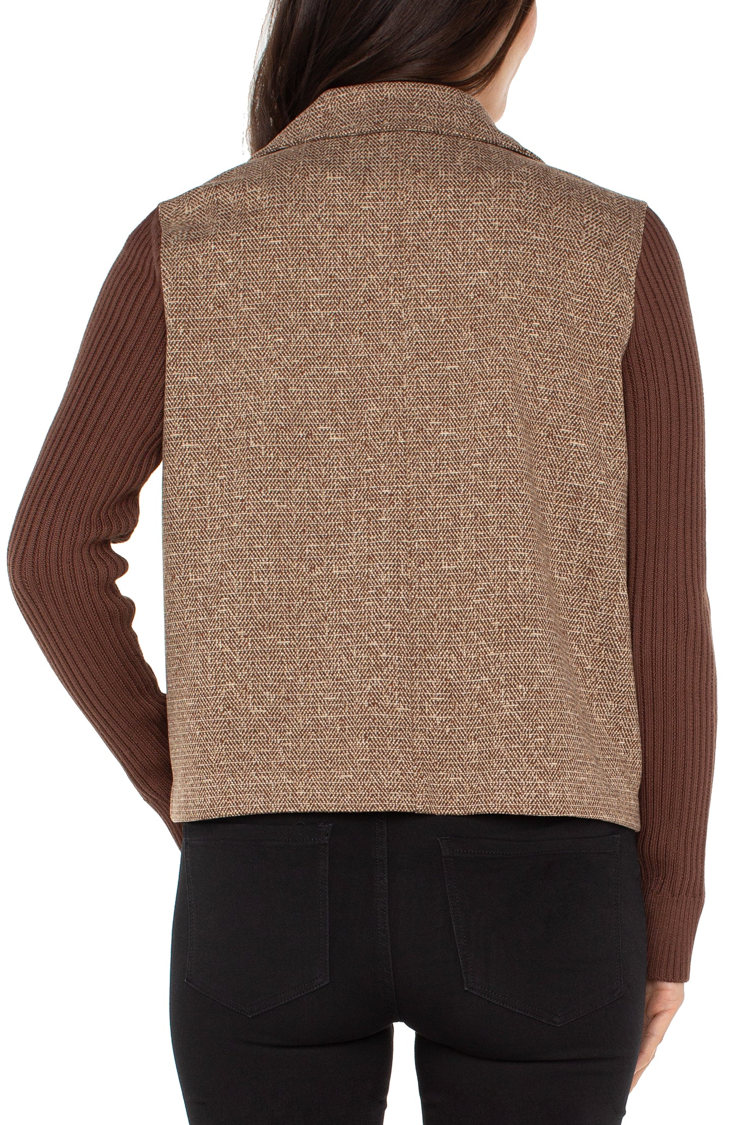 Liverpool Shacket with Sweater Sleeves (Brown Camel Herringbone)