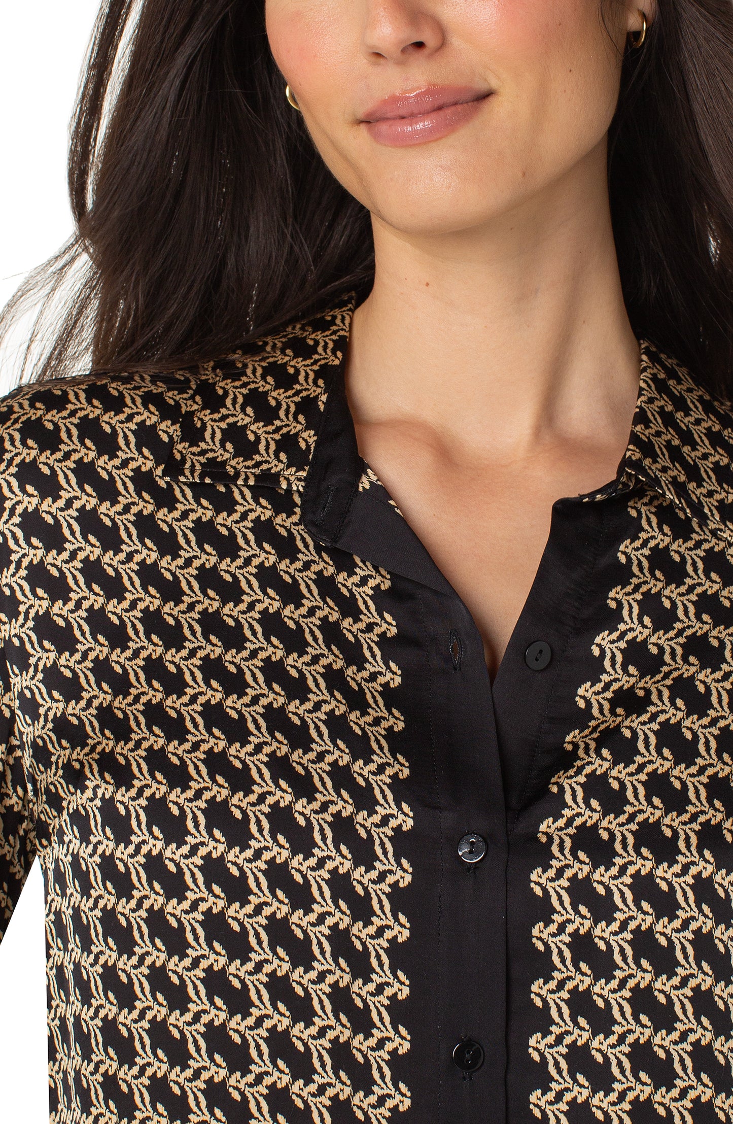 Liverpool Long Sleeve Button Front Woven Shirt (Black Gold Combo)