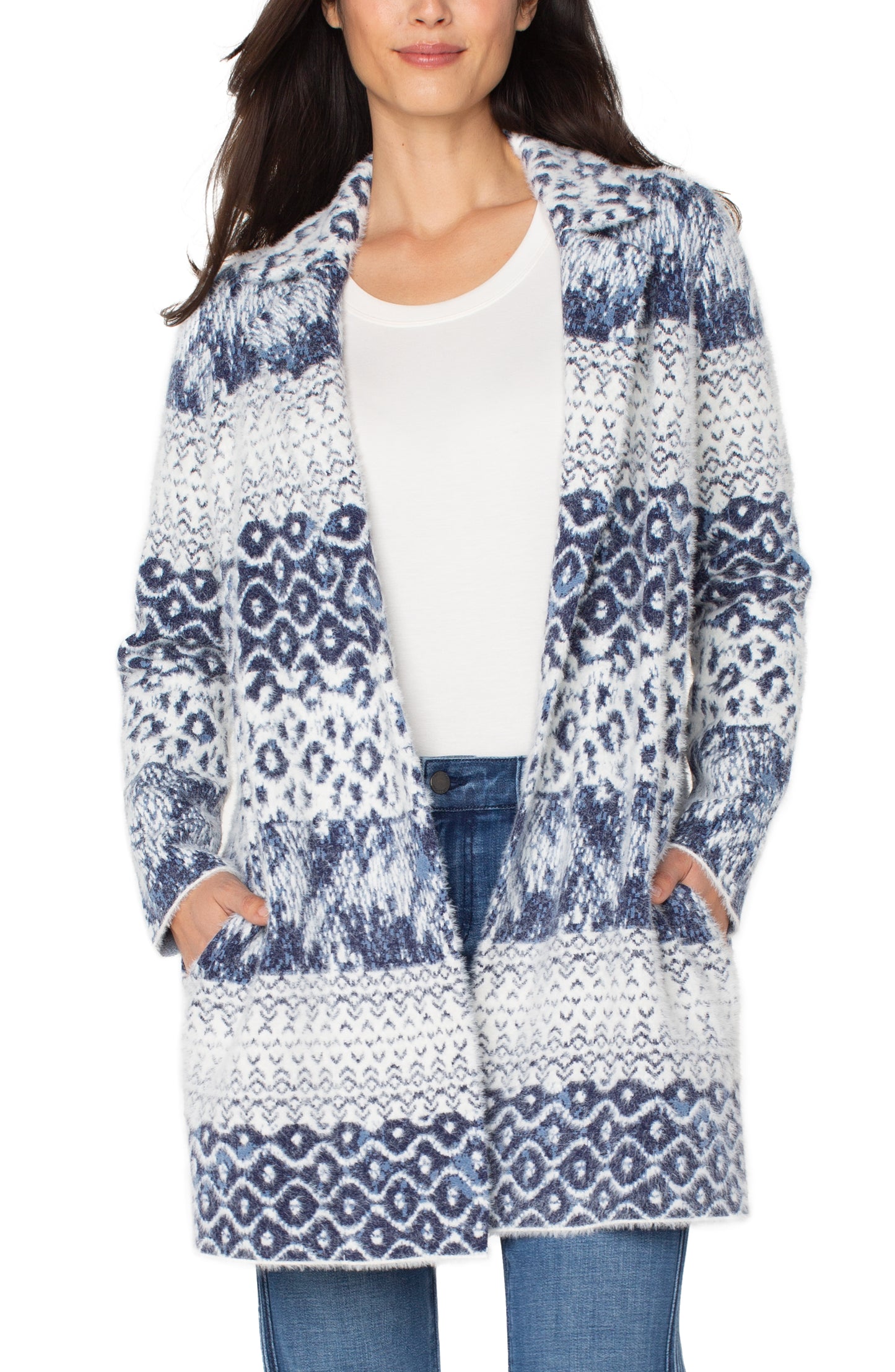 Liverpool Long Sleeve Open Front Sweater Coat (Navy Mix Texture)