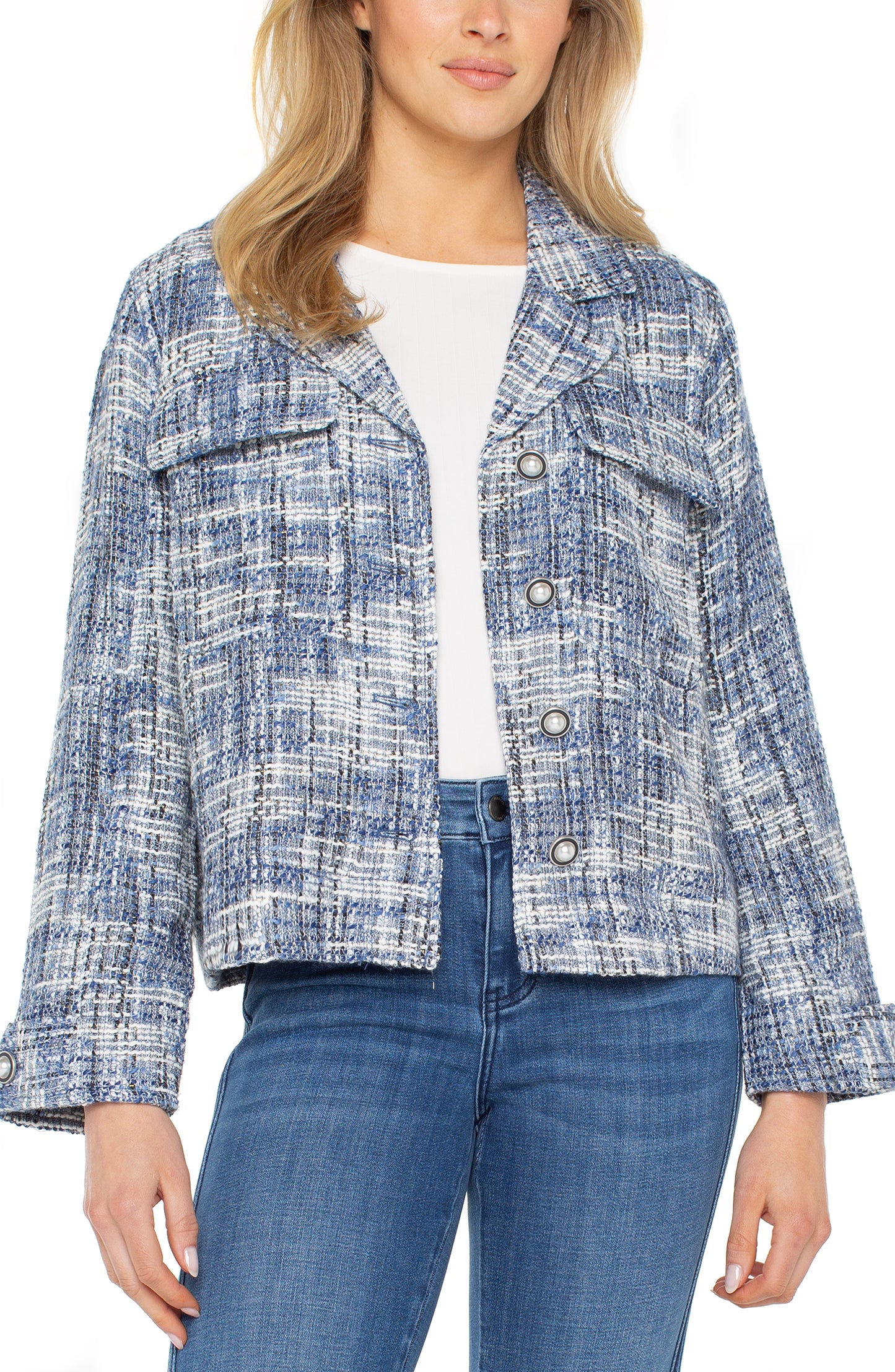 Liverpool Button Front Boxy Shacket (Blue Multi)