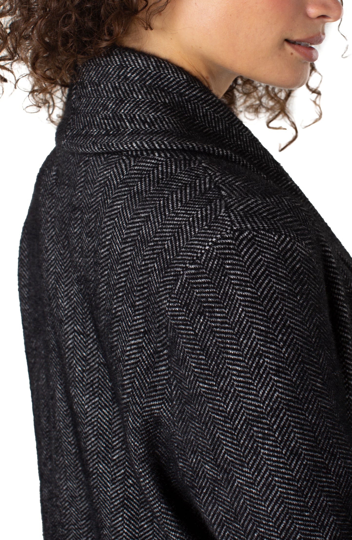 Liverpool Long Sleeve Open Knit Shawl Sweater Coat (Charcoal Chevron)