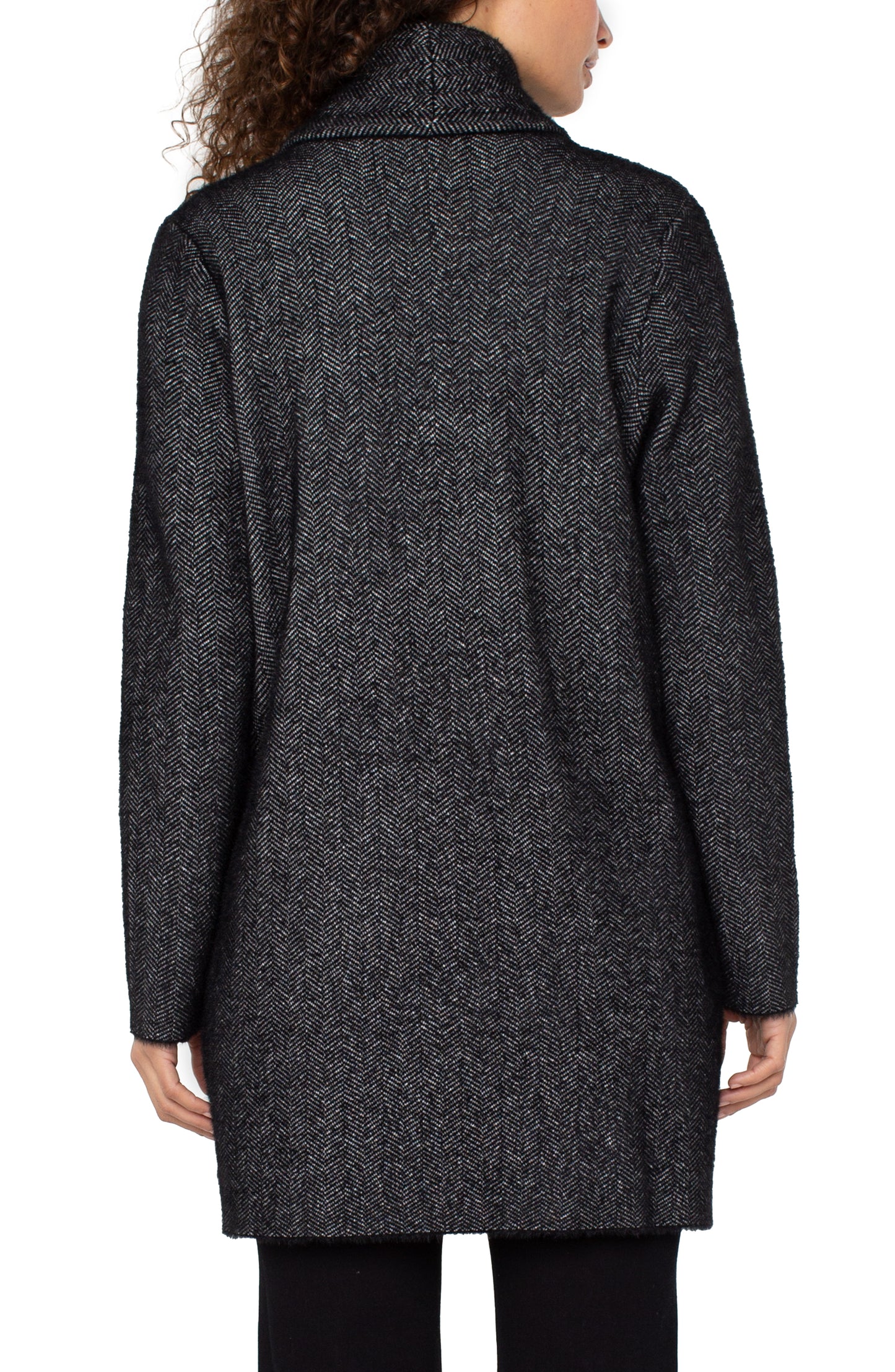 Liverpool Long Sleeve Open Knit Shawl Sweater Coat (Charcoal Chevron)