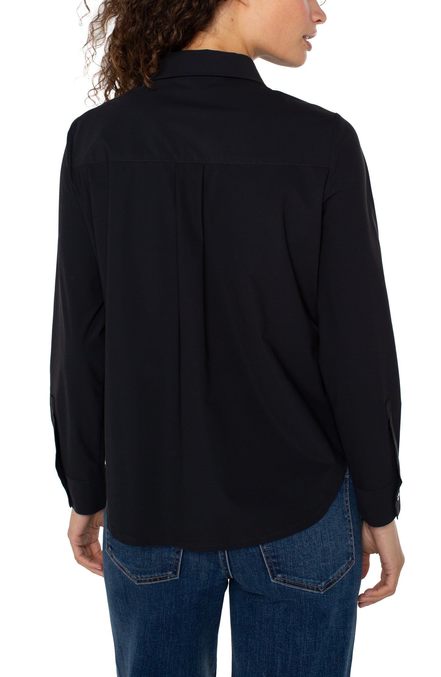 Liverpool Long Sleeve Collared Zip Front Knit Shirt (Black)