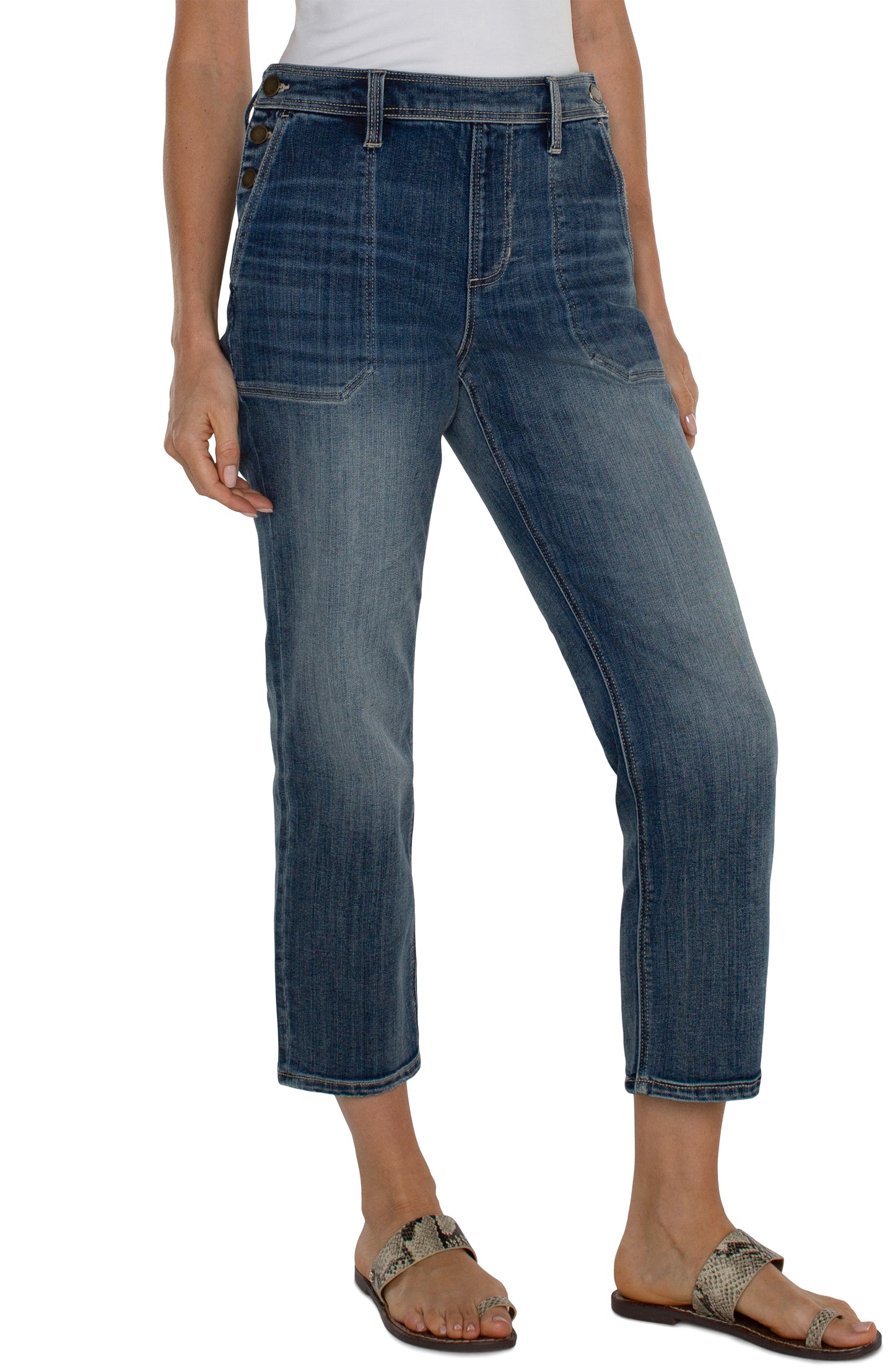 Liverpool High Rise Crop Straight with Side Button Closer (26" inseam) (Macbride)