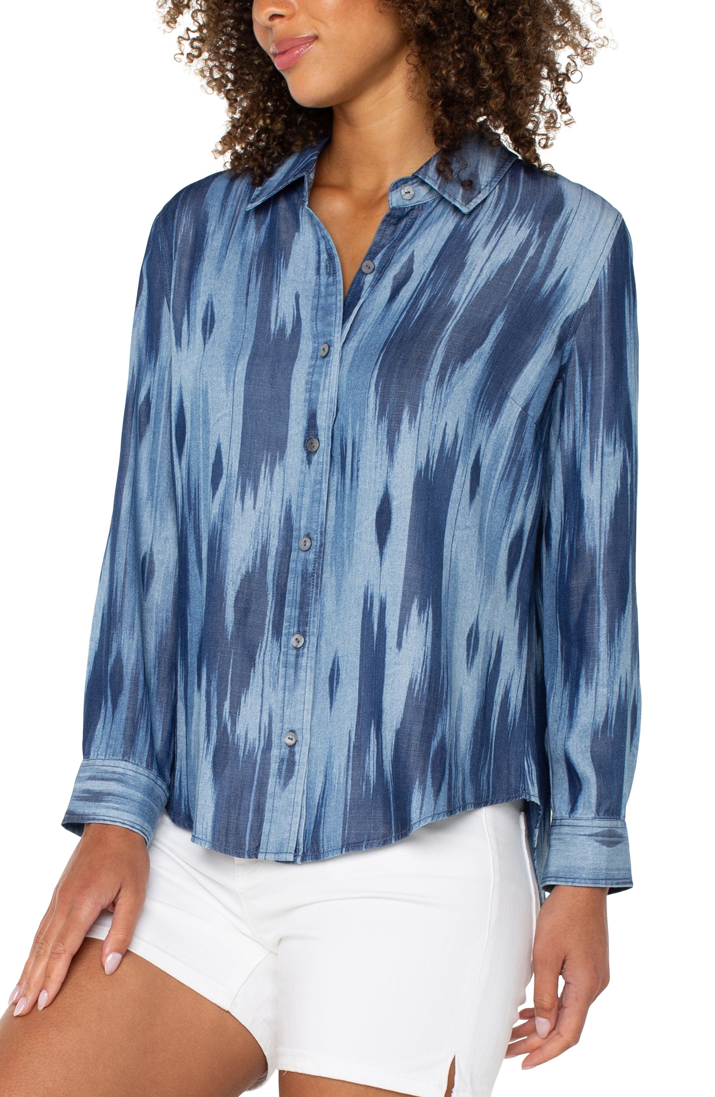Liverpool Long Rolled Sleeve Shirt (Watercolor Ikat)