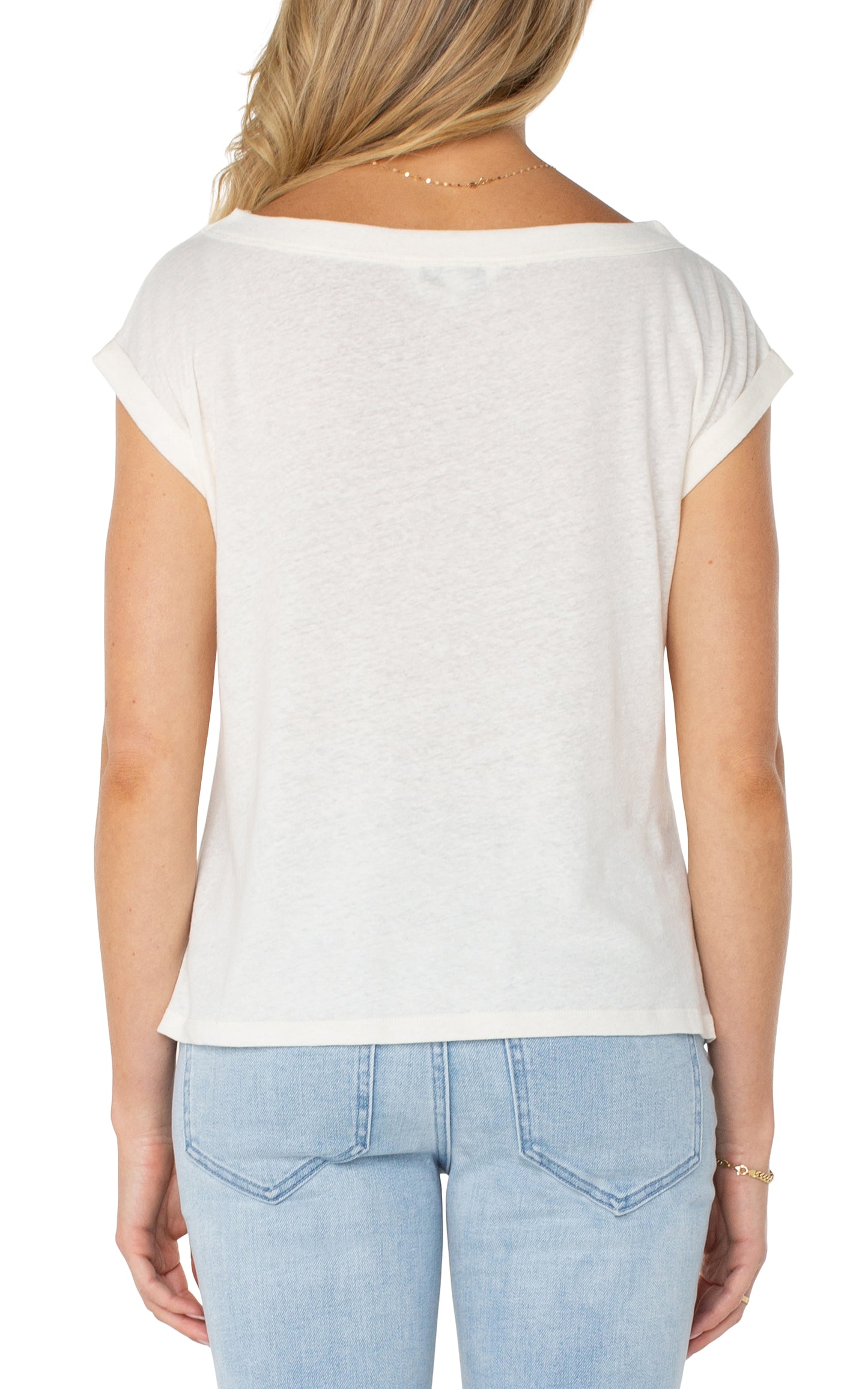 Liverpool Short Sleeve Boat Neck Knot Front Knit Top (Whipped Cream)