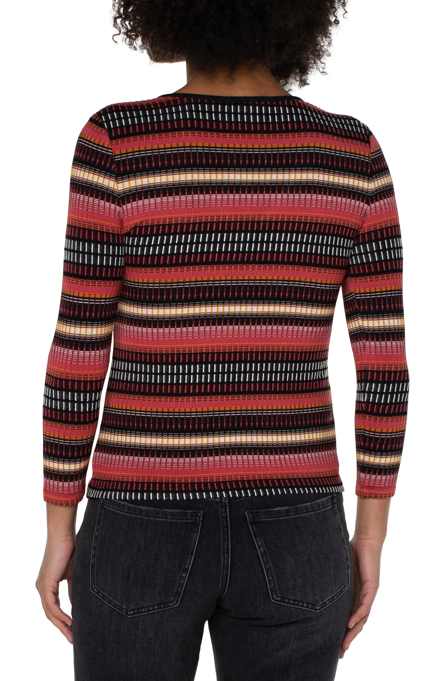 Liverpool 3/4 Sleeve V Neck Knit Top w/Contrast (multi color abstract stripe)
