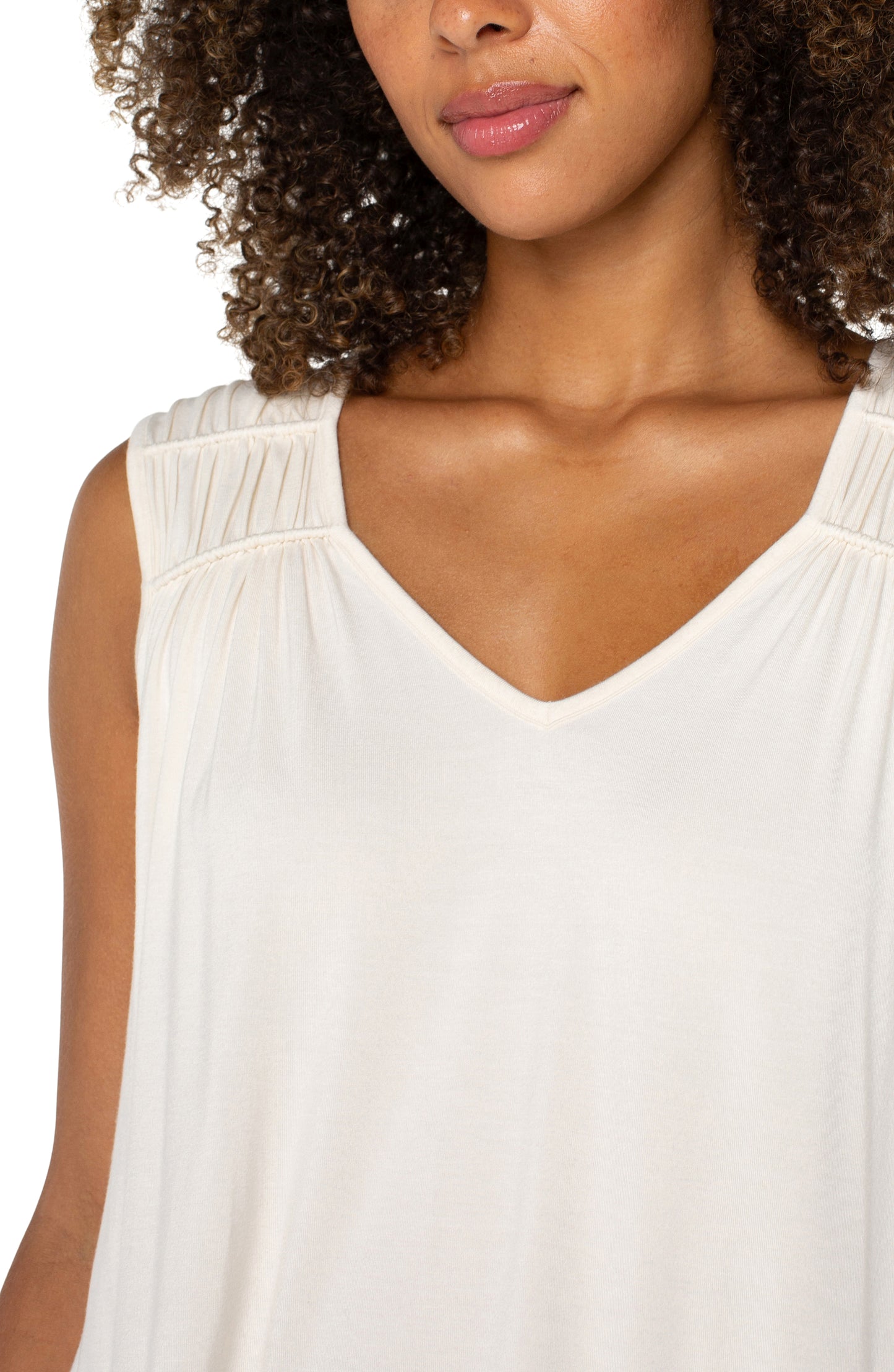 Liverpool Sleeveless Shirred Detail Knit Top (Whipped Cream)