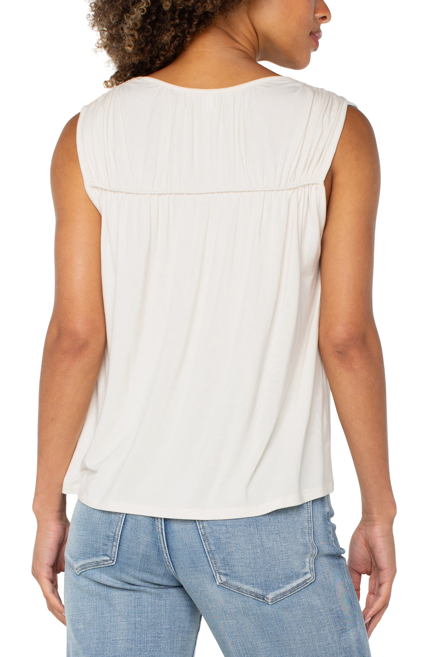 Liverpool Sleeveless Shirred Detail Knit Top (Whipped Cream)