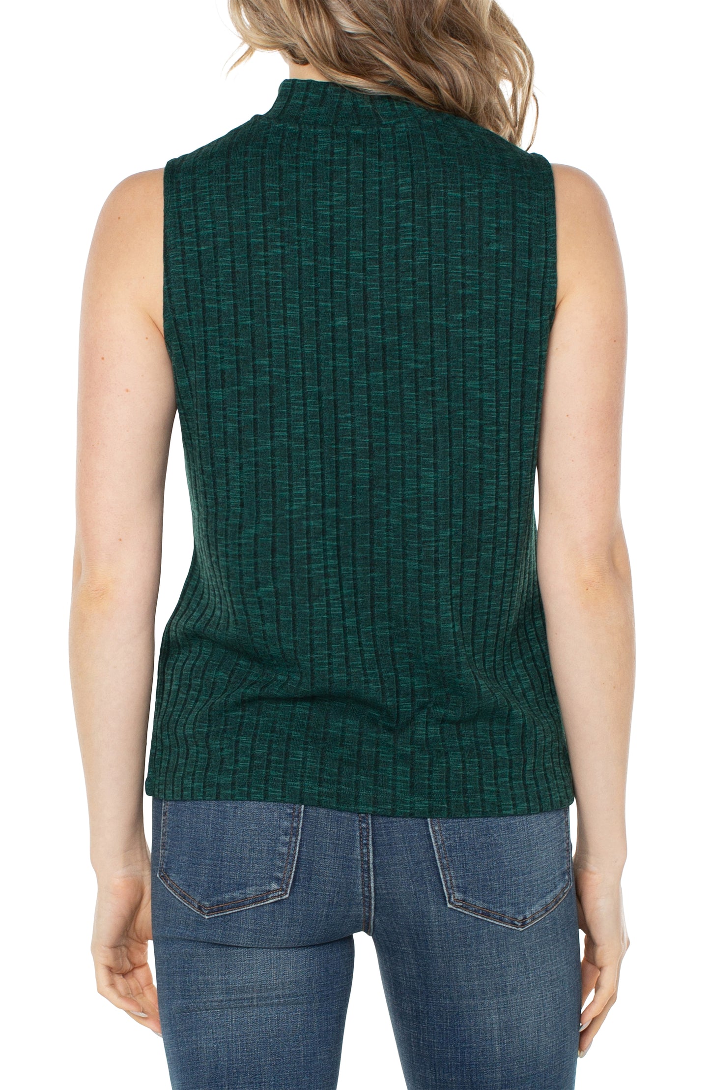 Liverpool Mock Neck Miter Front Sleeveless Knit Top (Deep Emerald Green)