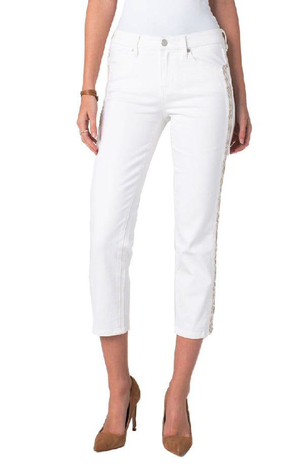 Liverpool White Sadie Crop Straight EmbroideRed Side Panel