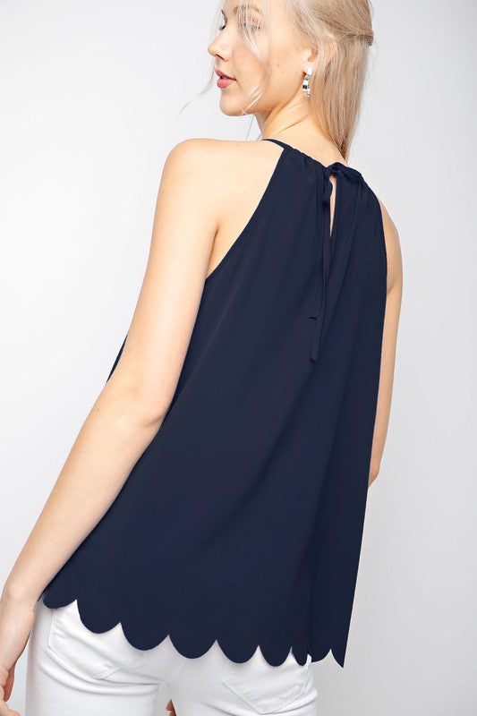 Sleeveless halter top w gatheRed string neckline