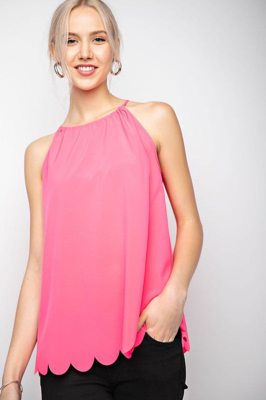 Sleeveless halter top w gatheRed string neckline