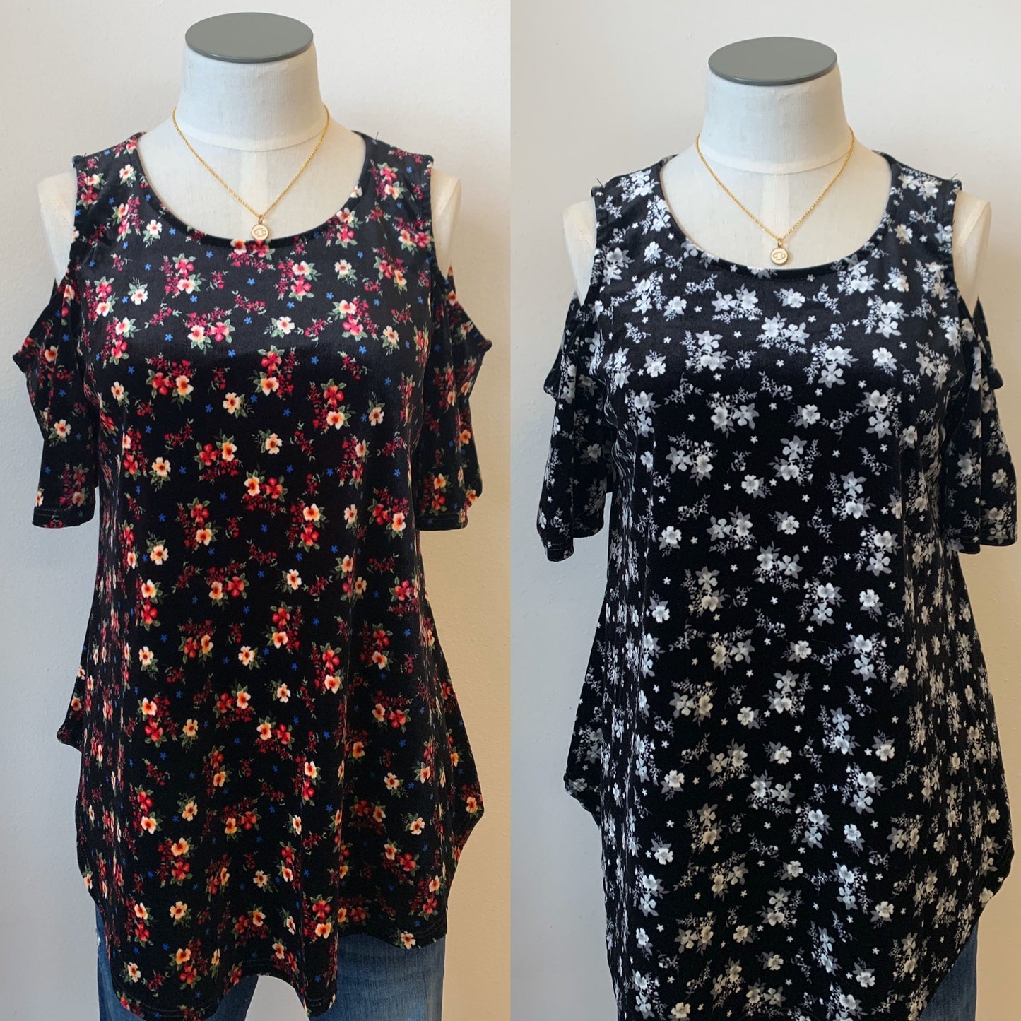 Floral print cold shoulder short sleeve