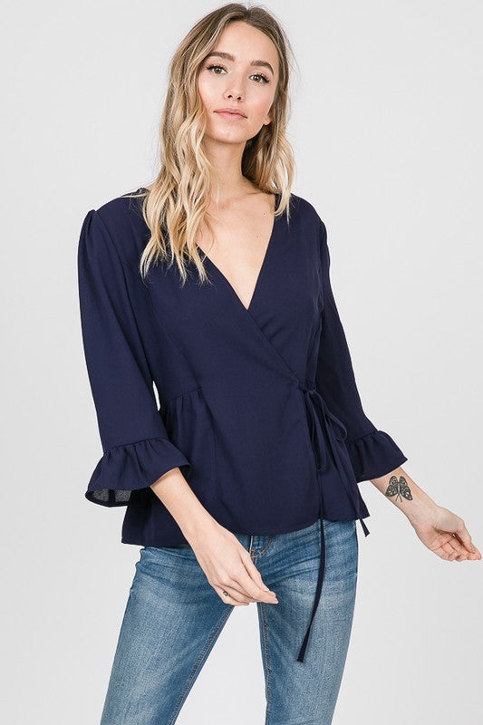 3/4 Ruffled Sleeve Top