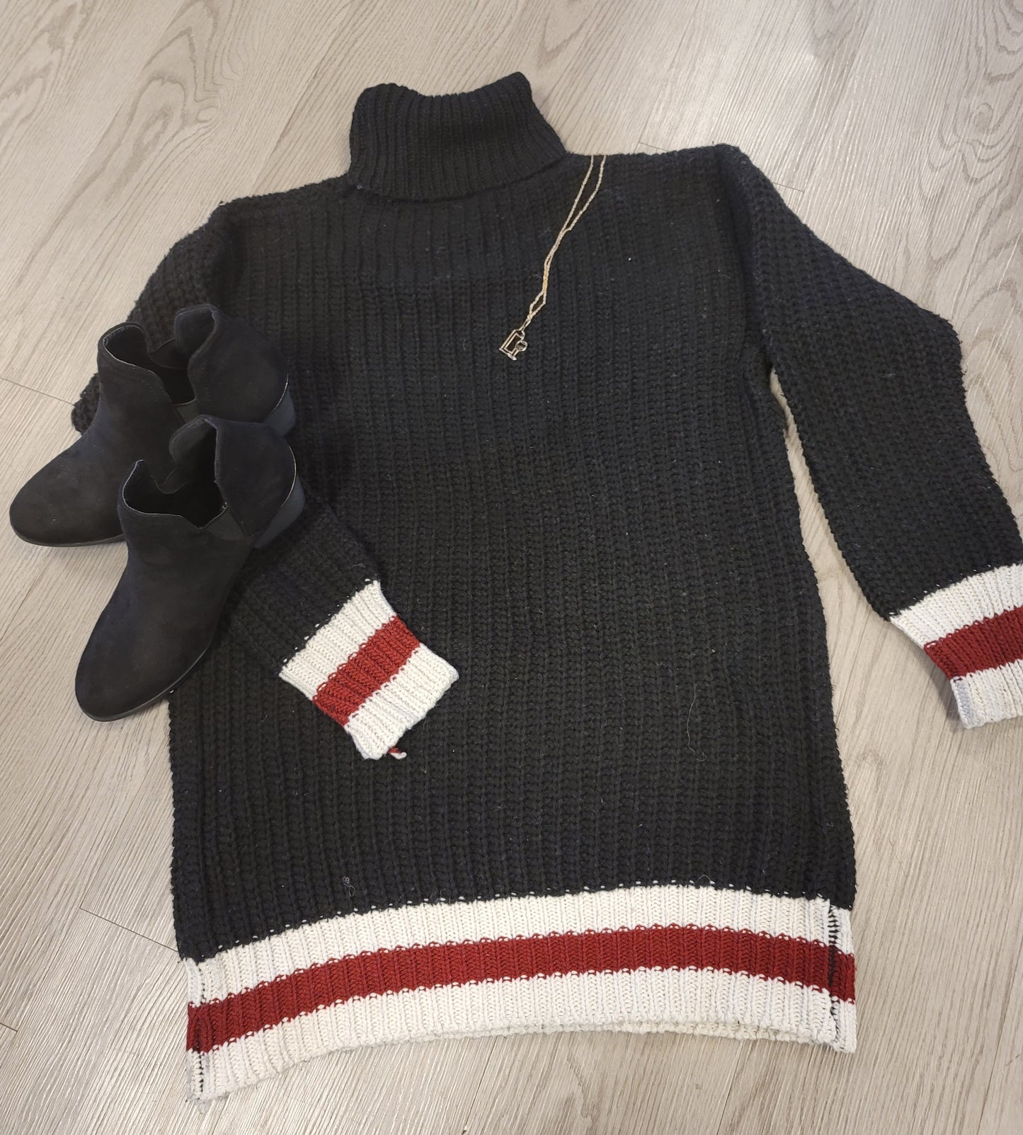 Long Crochet Sweater Turtle Neck with Contrast