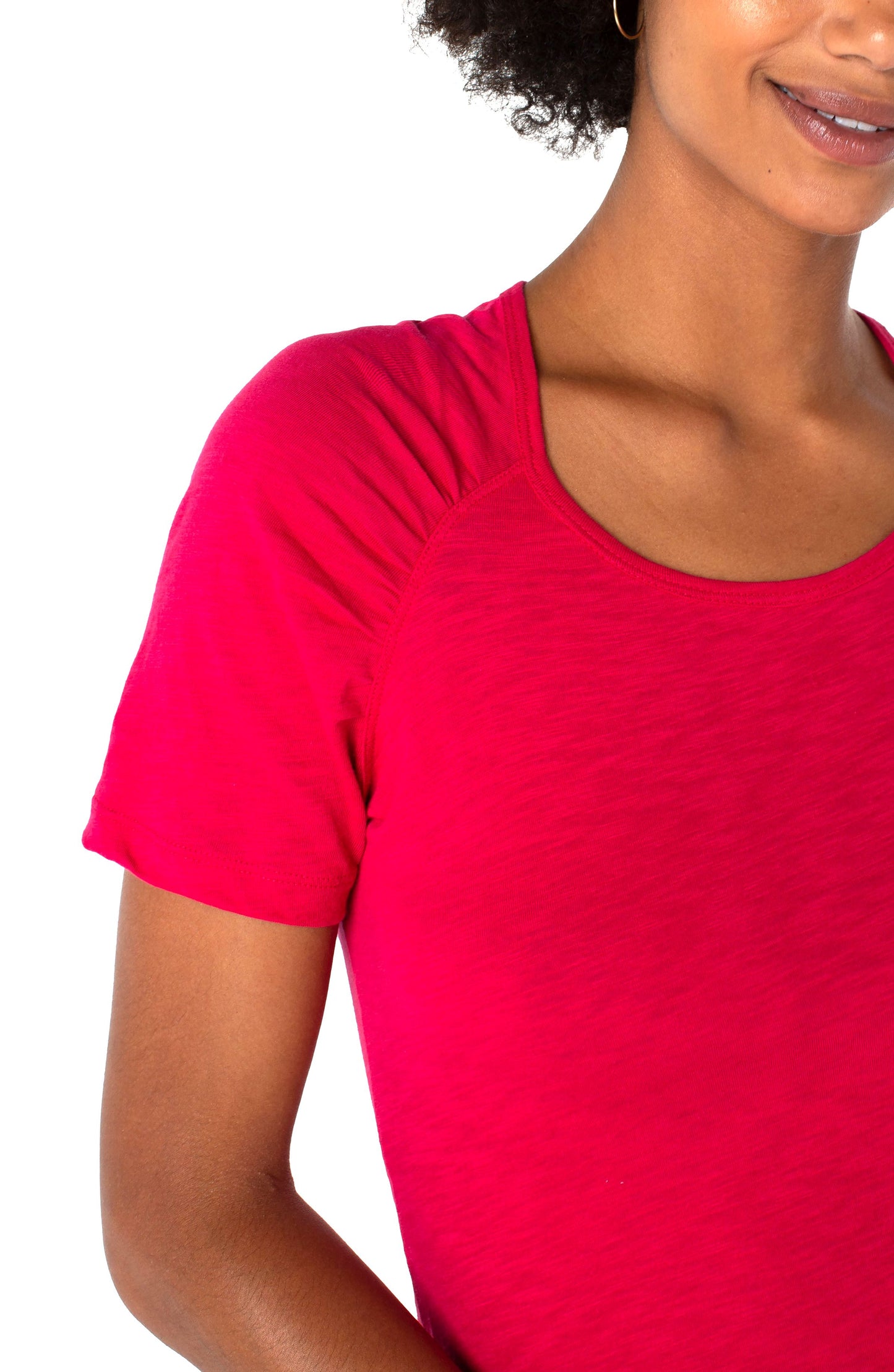 Liverpool Short Sleeve Shirred Raglan Slub Knit Tee (solid)