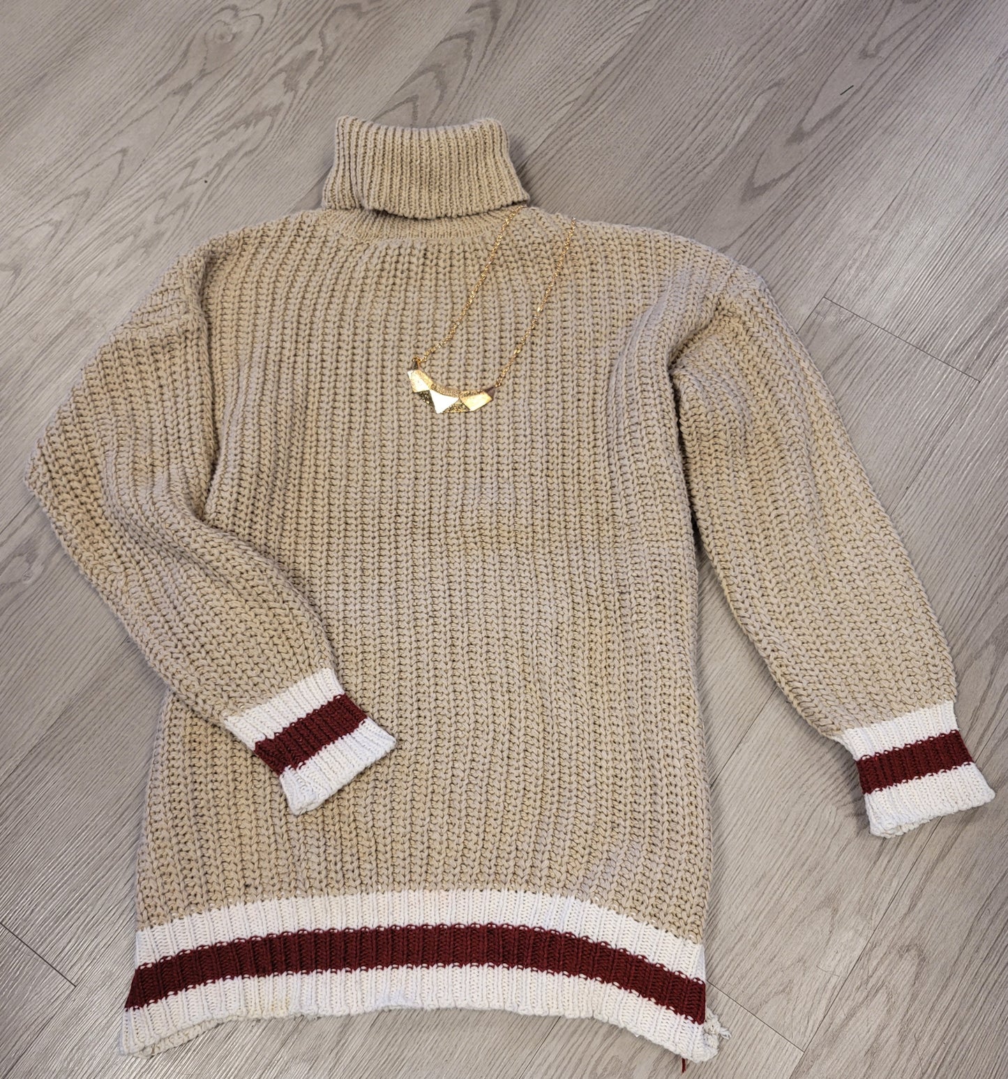 Long Crochet Sweater Turtle Neck with Contrast