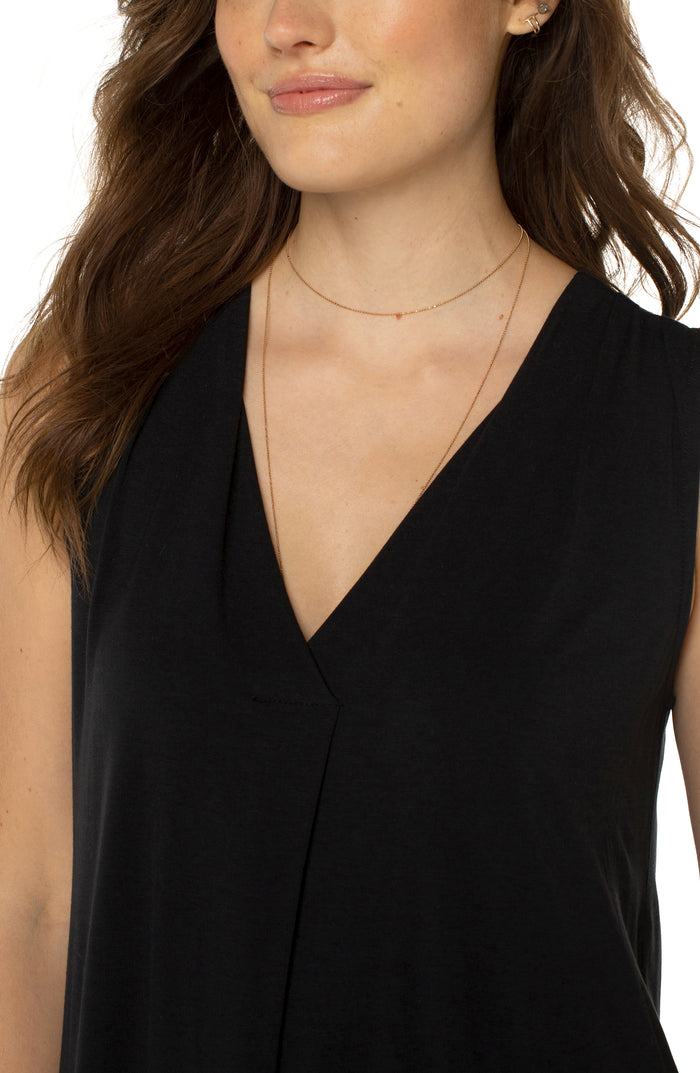 Liverpool Sleeveless V-Neck Modal Knit Top with Tucks (solid colors)