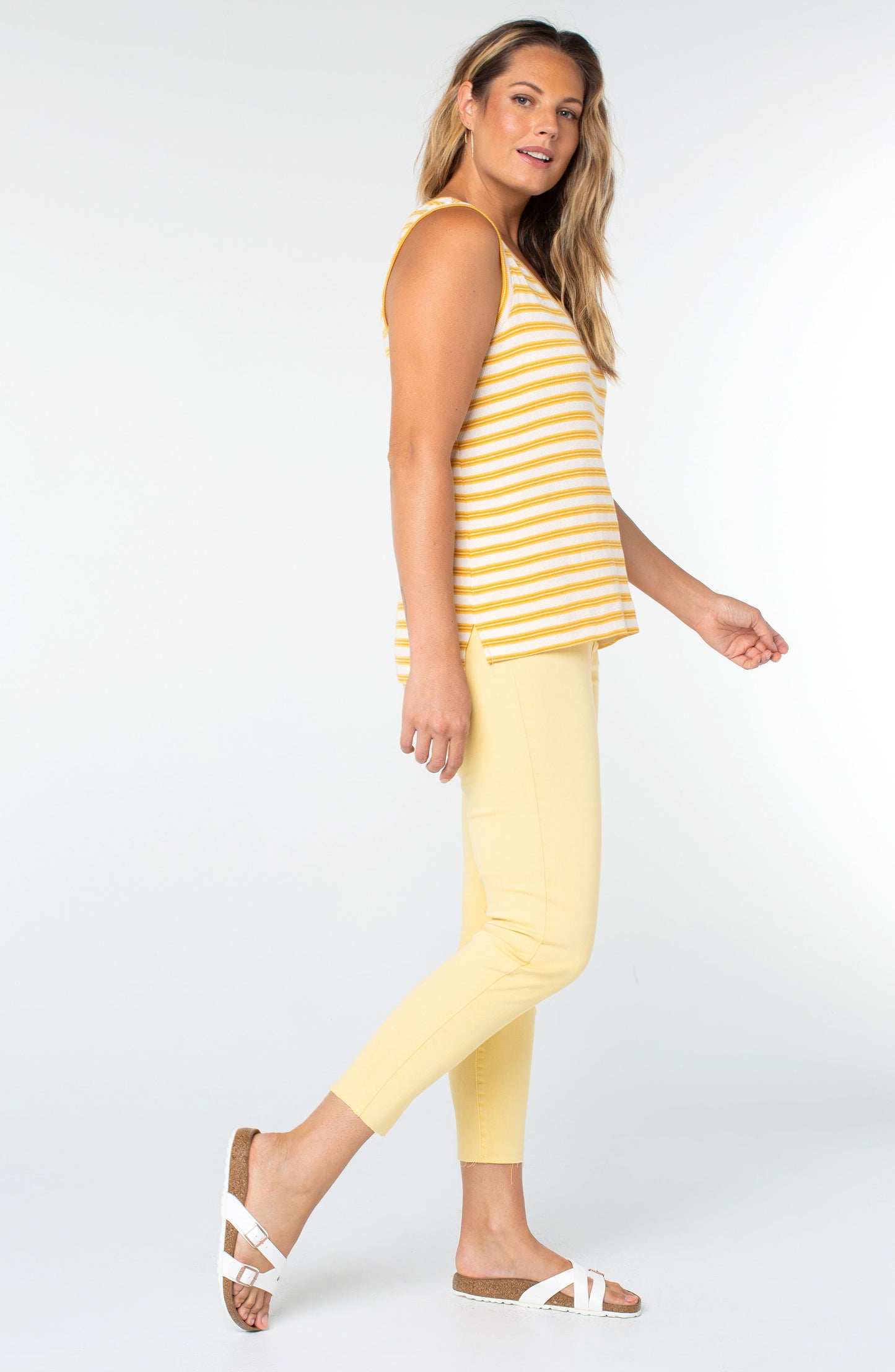 Liverpool sleeveless v-neck knit top (yellow multi stripe)