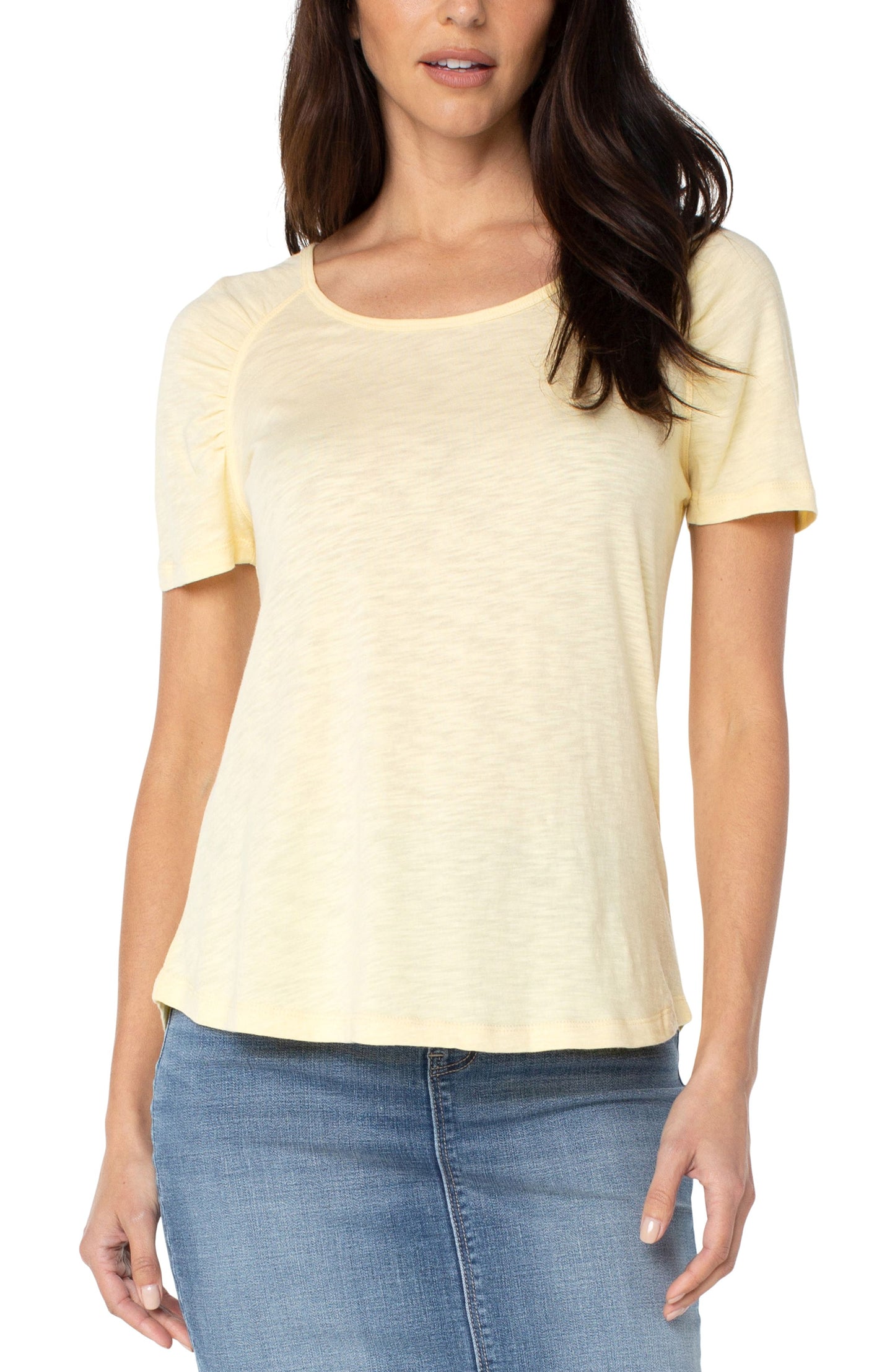 Liverpool Short Sleeve Shirred Raglan Slub Knit Tee (solid)