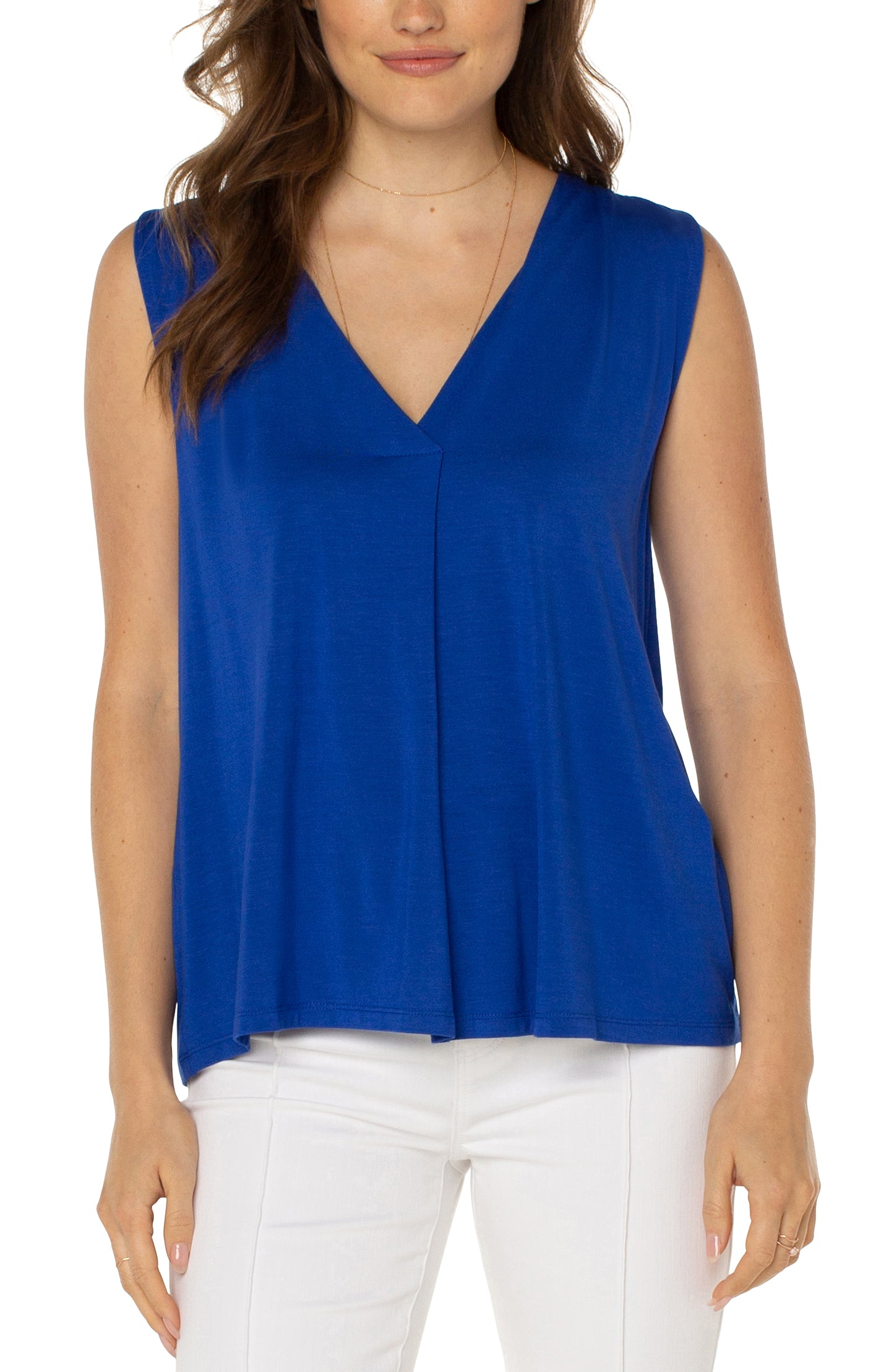 Liverpool Sleeveless V-Neck Modal Knit Top with Tucks (solid colors)
