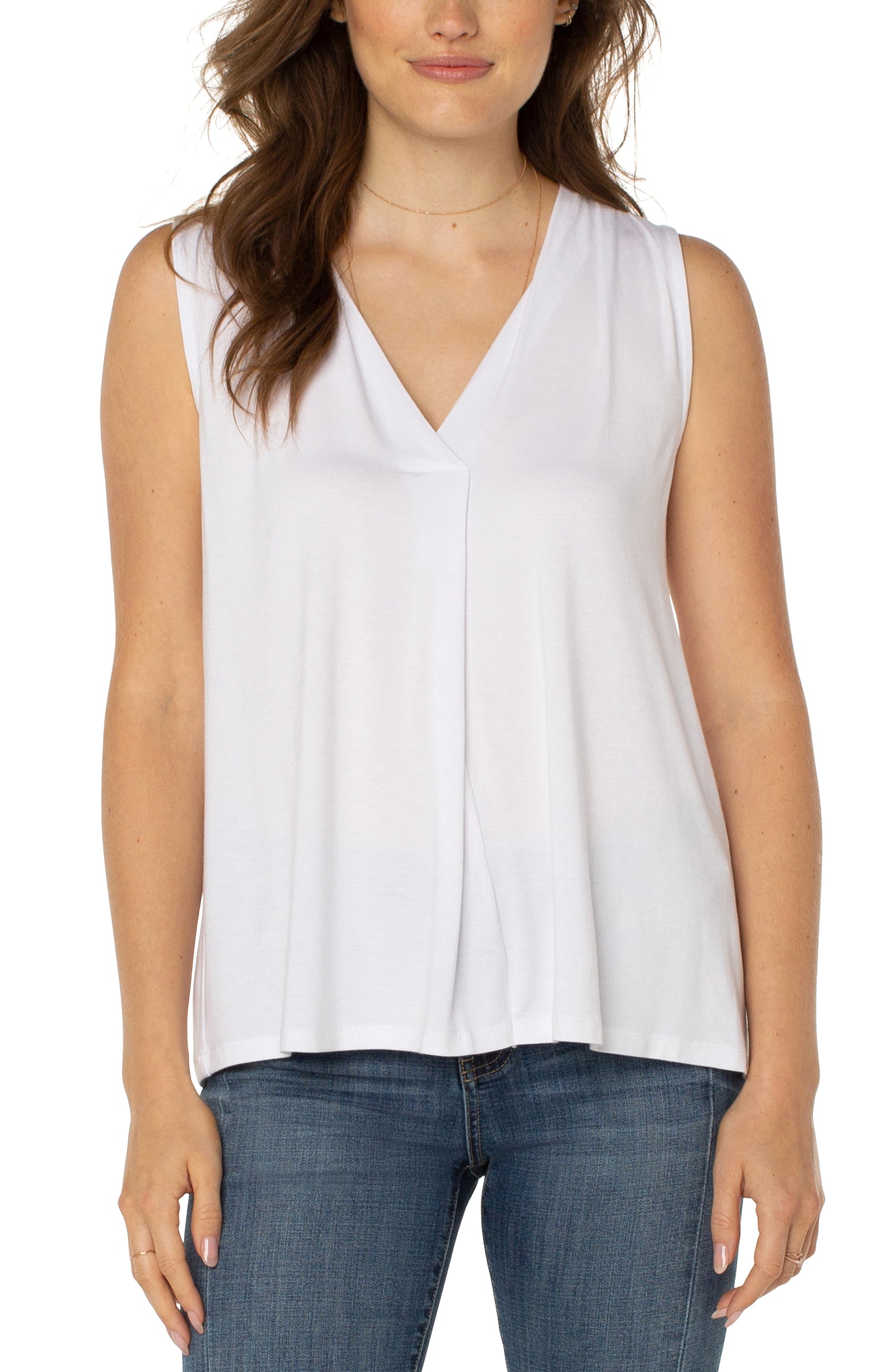 Liverpool Sleeveless V-Neck Modal Knit Top with Tucks (solid colors)