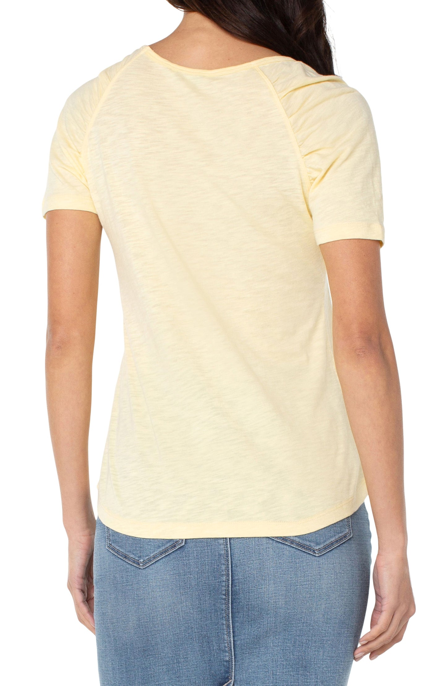 Liverpool Short Sleeve Shirred Raglan Slub Knit Tee (solid)