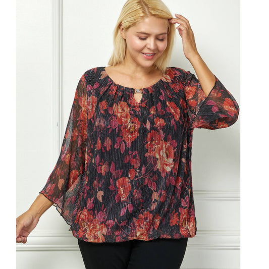 Sparkling Pleated Bubble Hem Top (Plus Size)