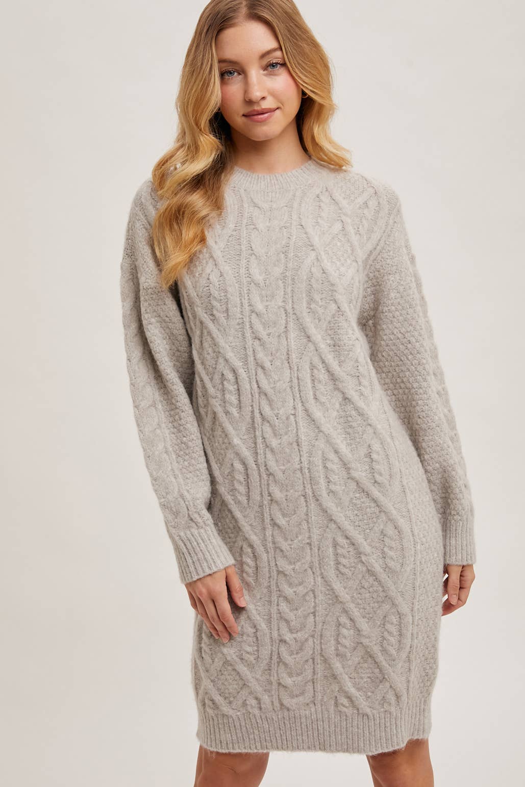 Cable Knit Sweater Midi Dress (Birch)