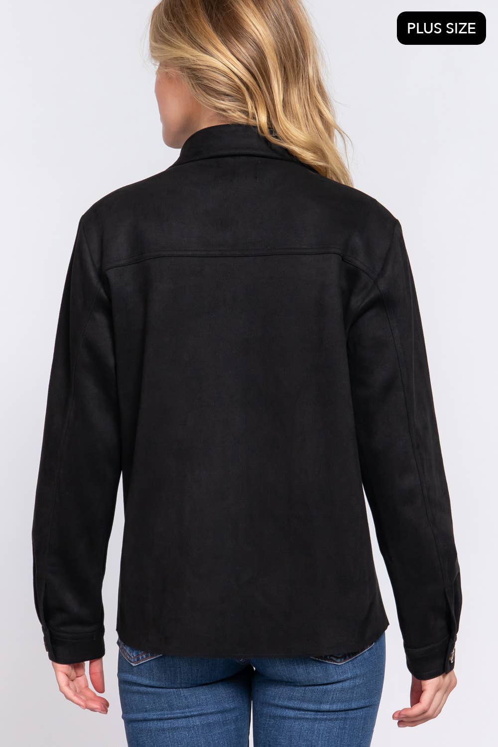 Long Sleeve Loose Fit Faux Suede Shacket (Plus Size)
