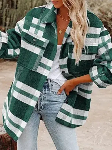 Plaid Button Flannel Shirt Jacket (black & white)