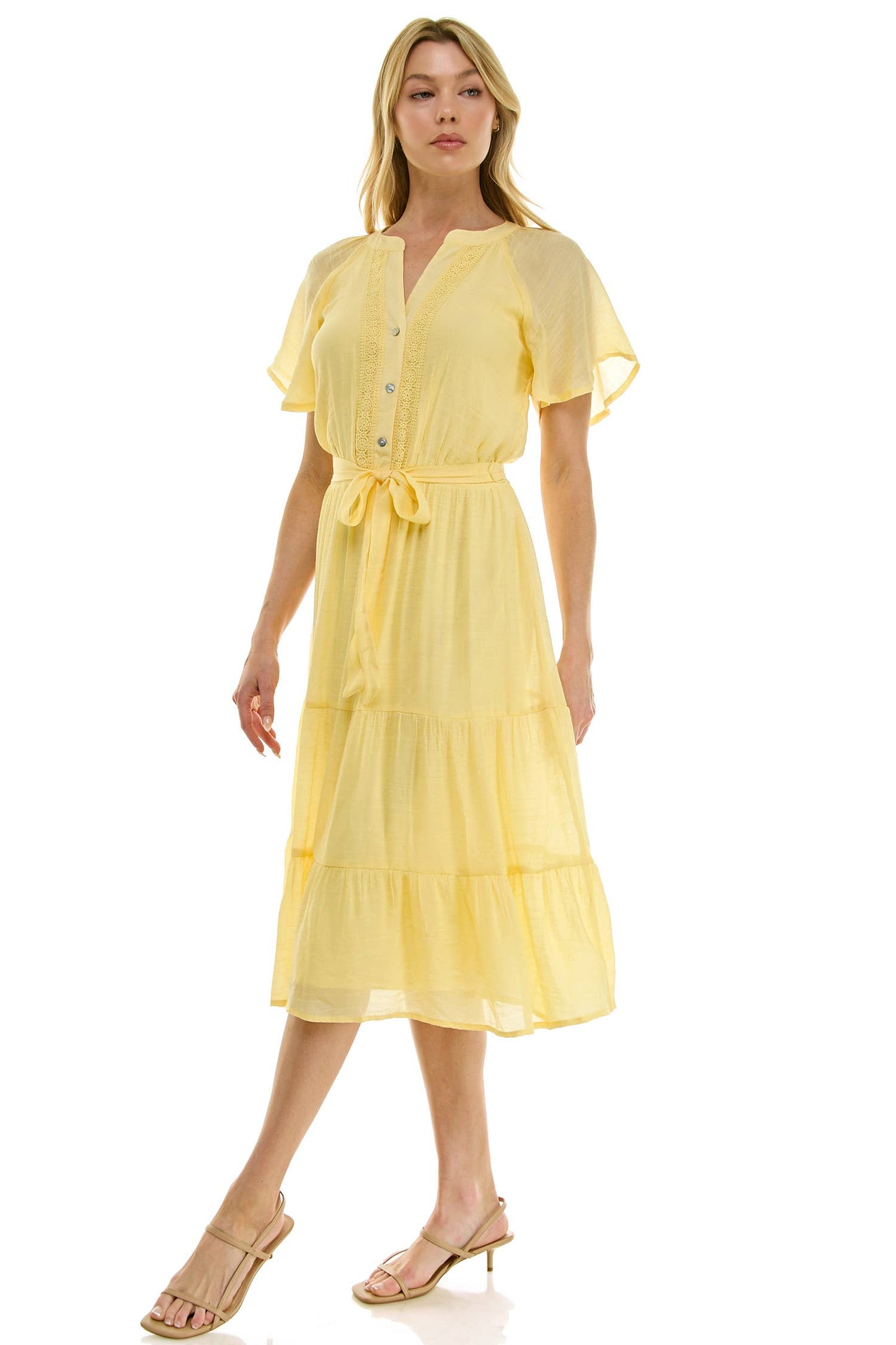 Papaya Glow Gauze Midi Dress with Trim Details