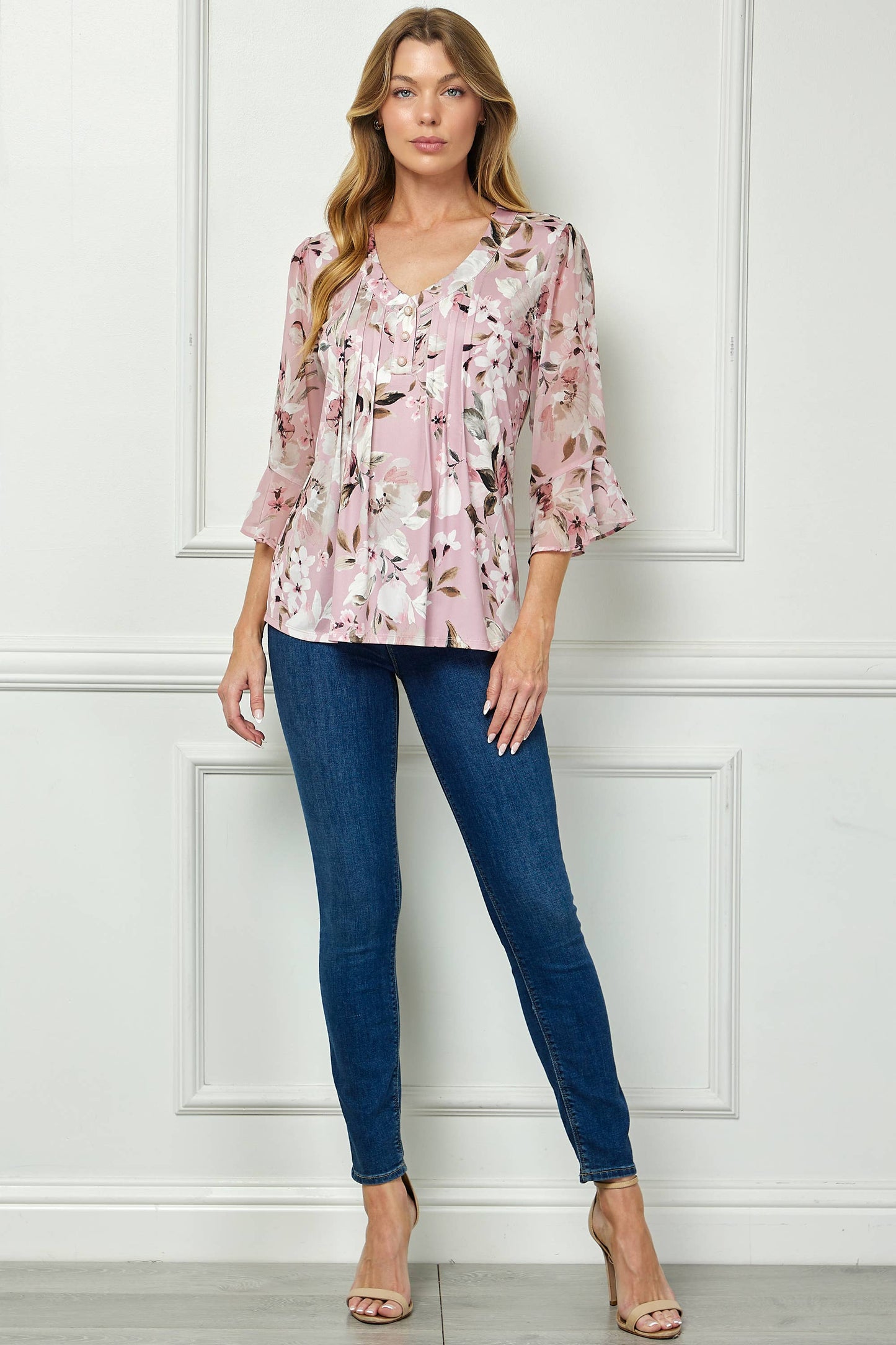 Everbloom Pleased Blouse w/ Chiffon Flare Sleeves