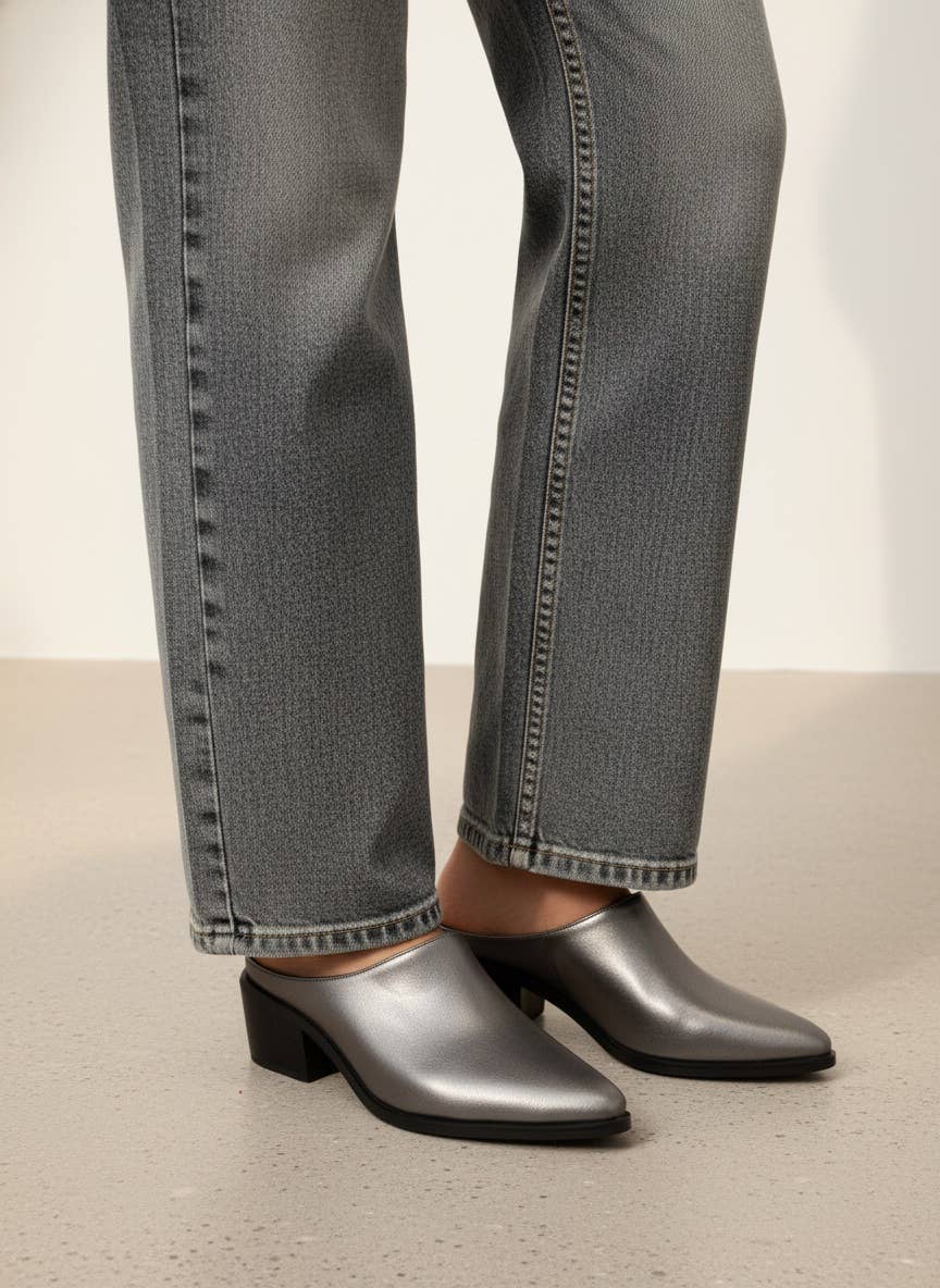 Gina Pointed Toe Mule Bootie with Stacked Heel