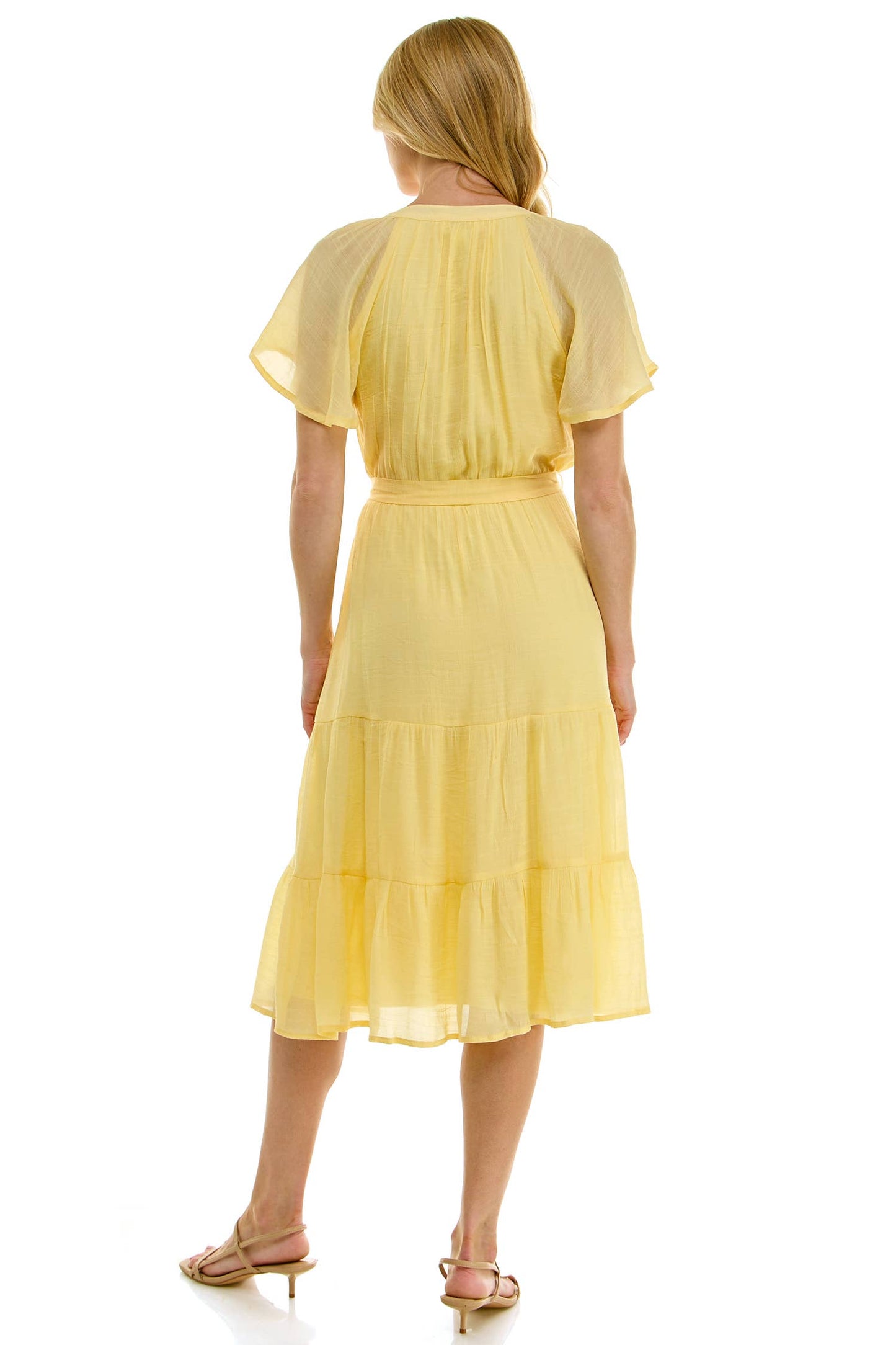 Papaya Glow Gauze Midi Dress with Trim Details