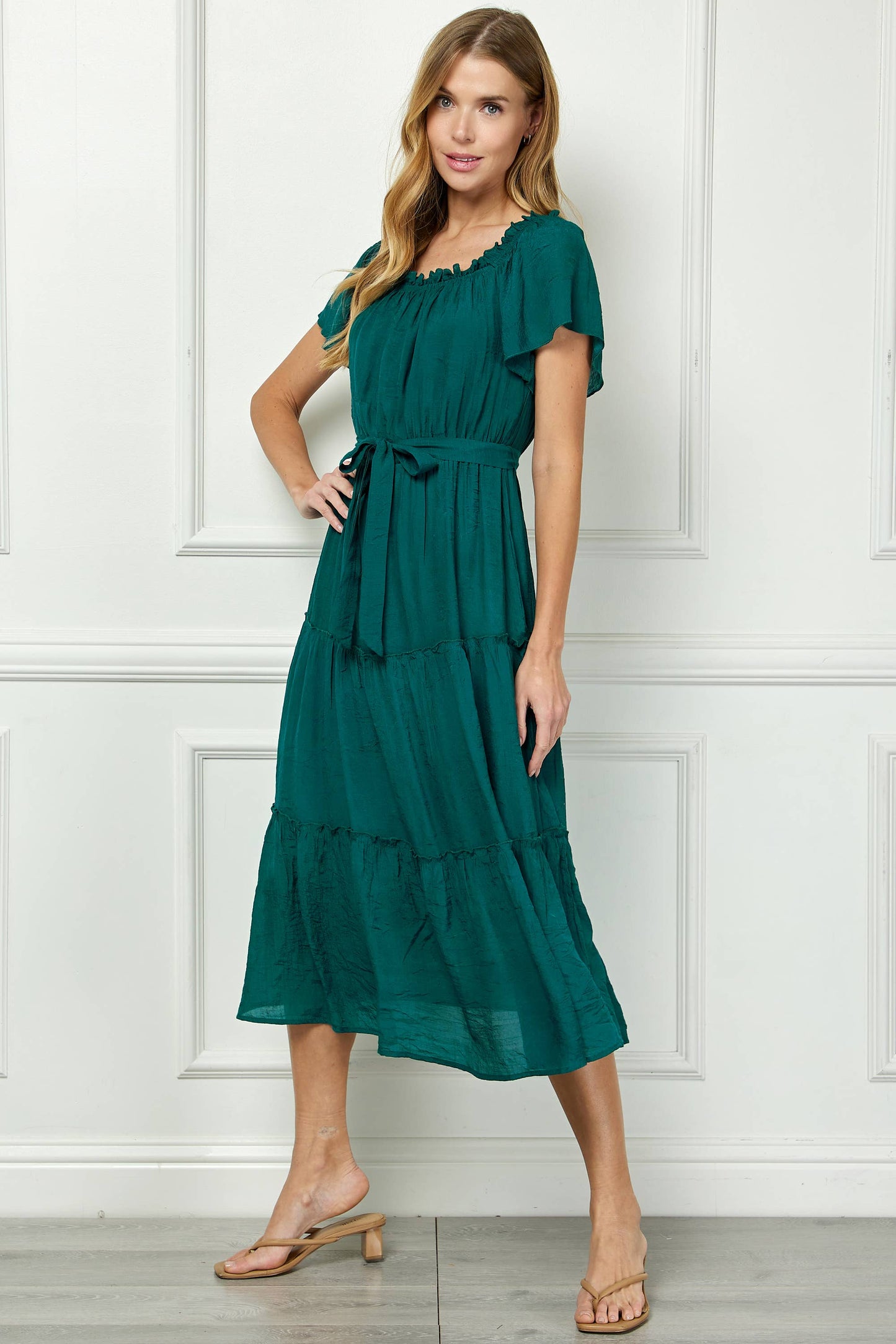 Ruffled Tiered Cropped Maxi Dress with Lining